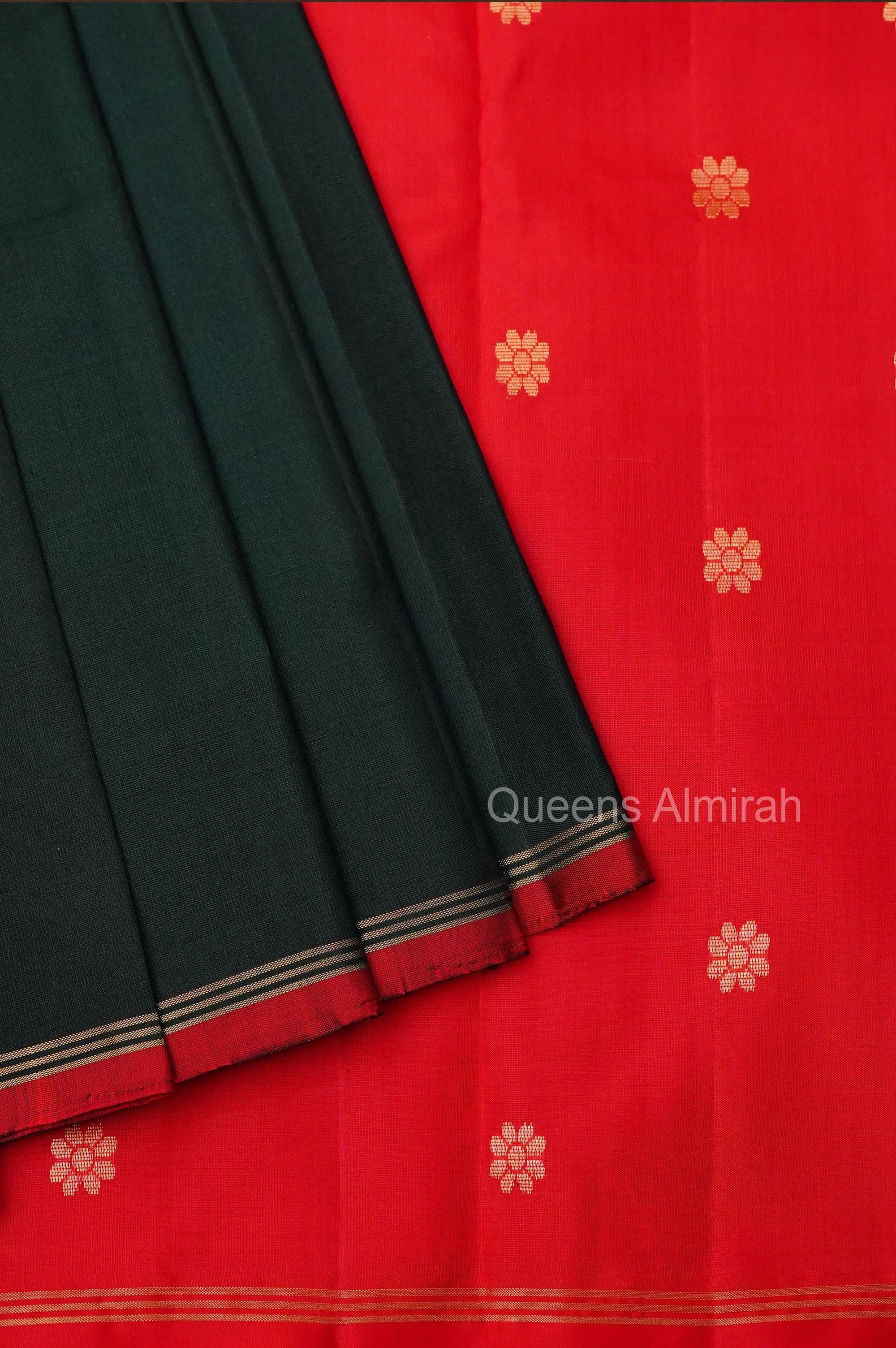 Green With Red Pure Kanchivaram Silk Saree