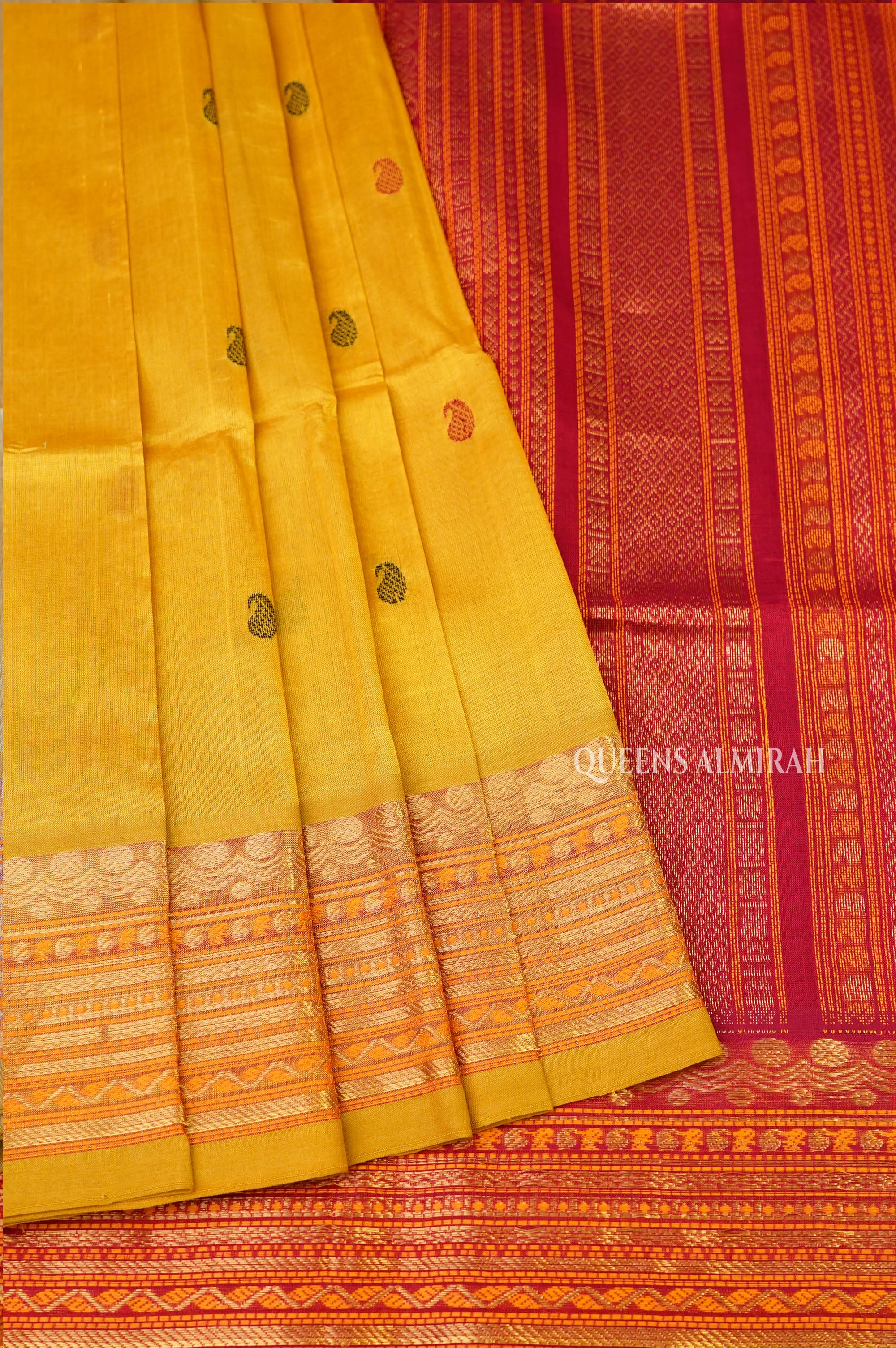 Yellow With Red Pure Silk Cotton Saree