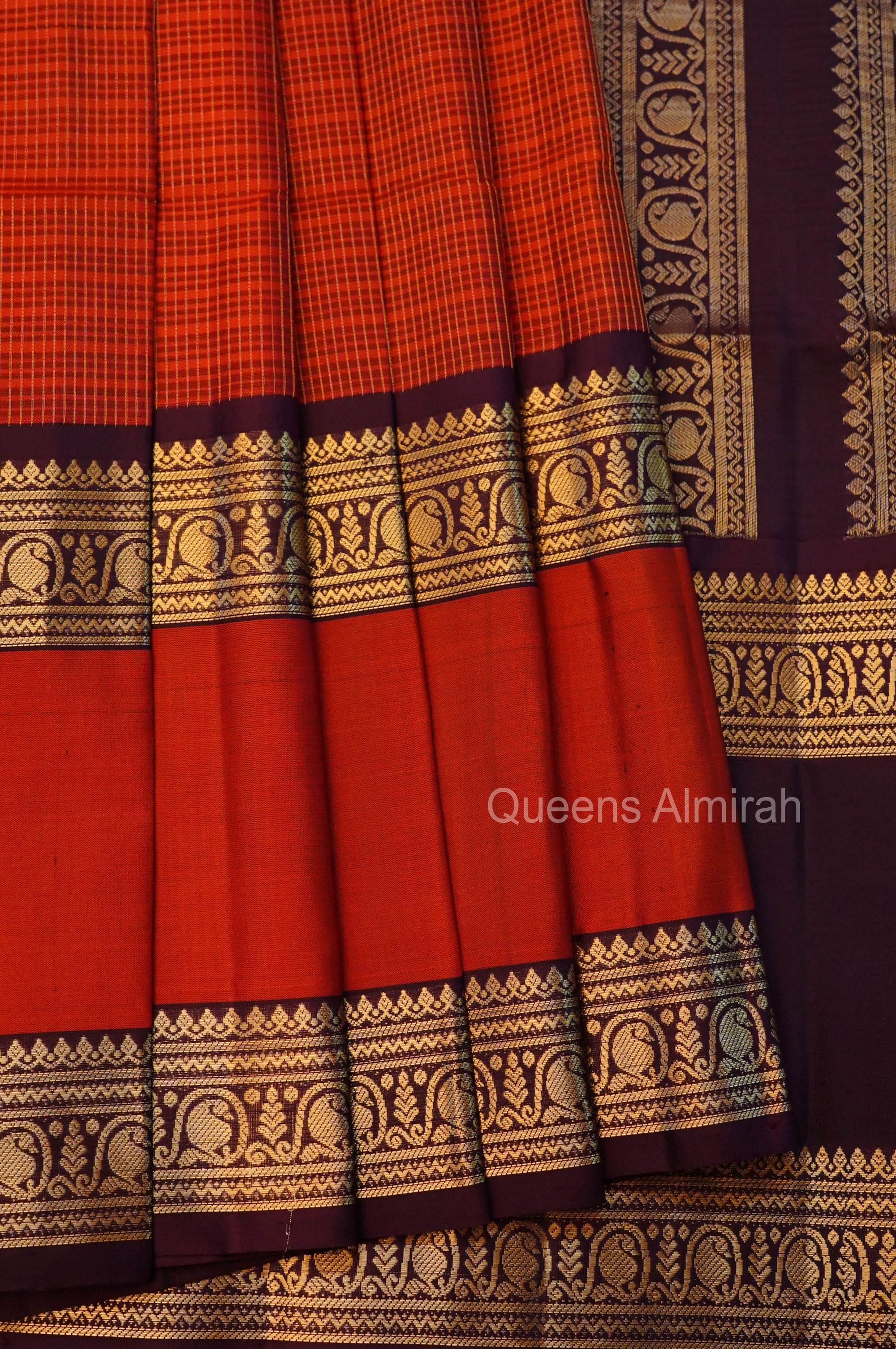 Rust Orange With Cocoa Bean Pure Soft Silk Saree