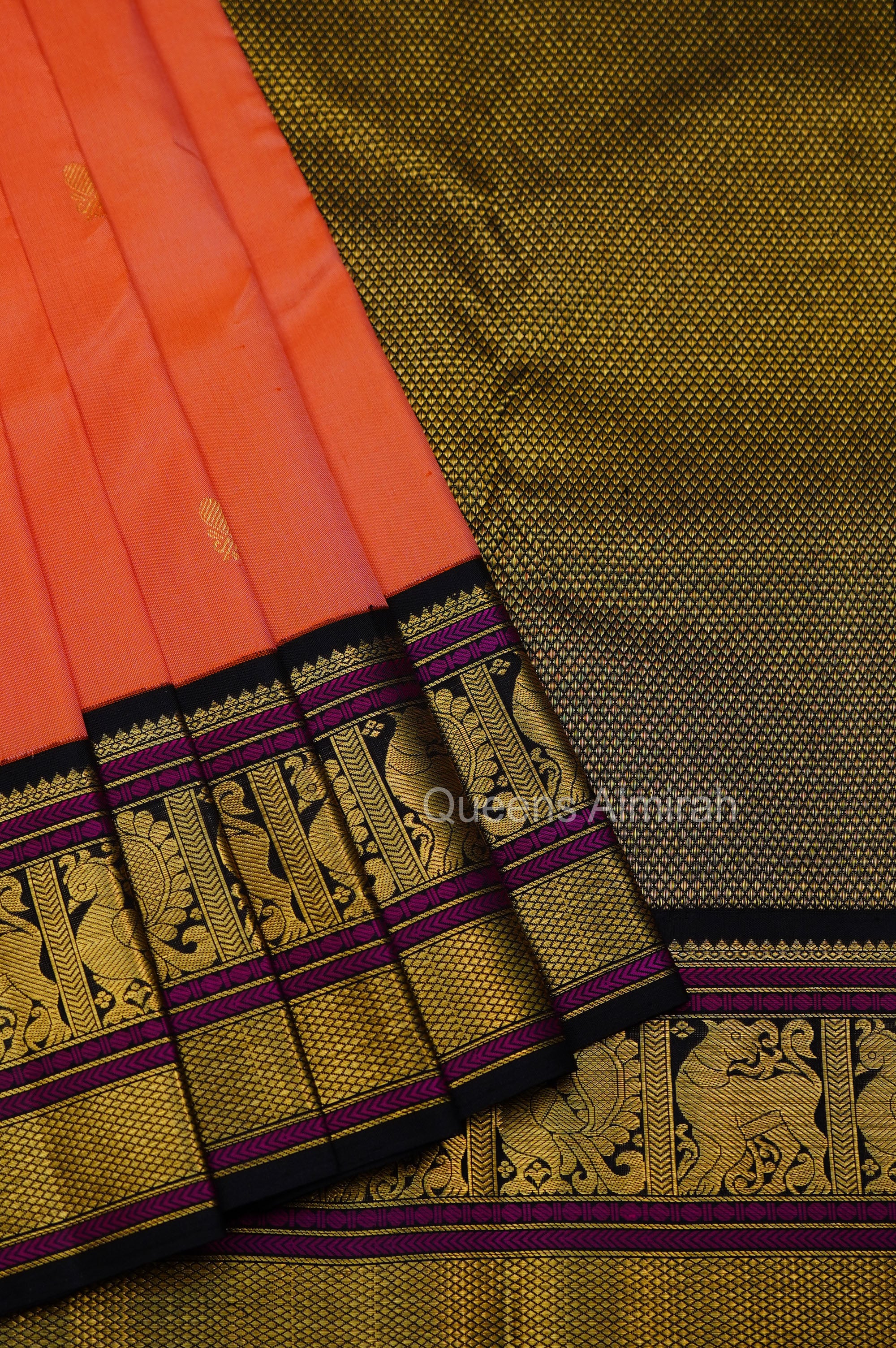 Peach Orange Pure Kanchivaram Silk Saree