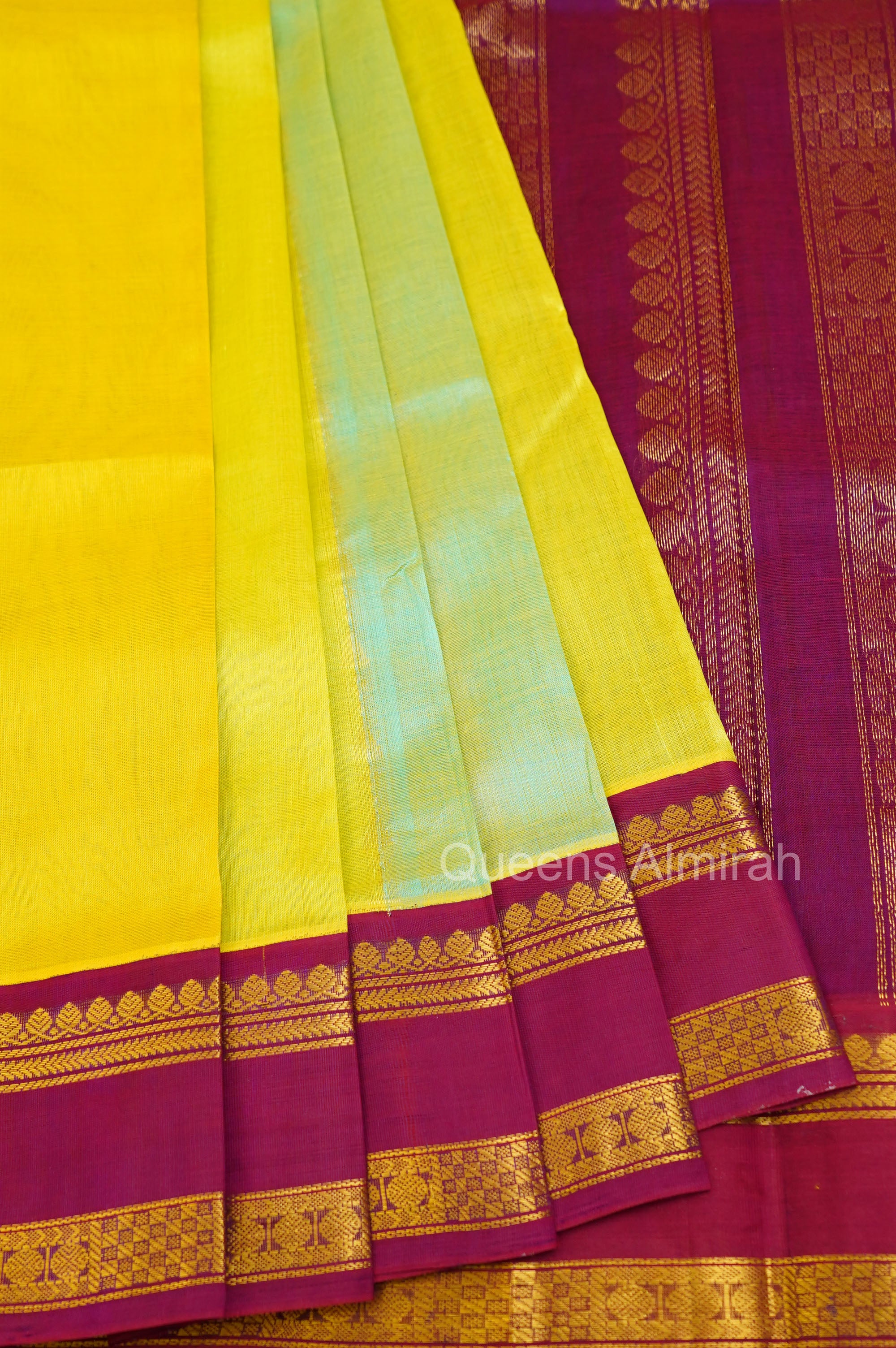 Multi Color With Purple Gap Border Pure Silk Cotton Saree