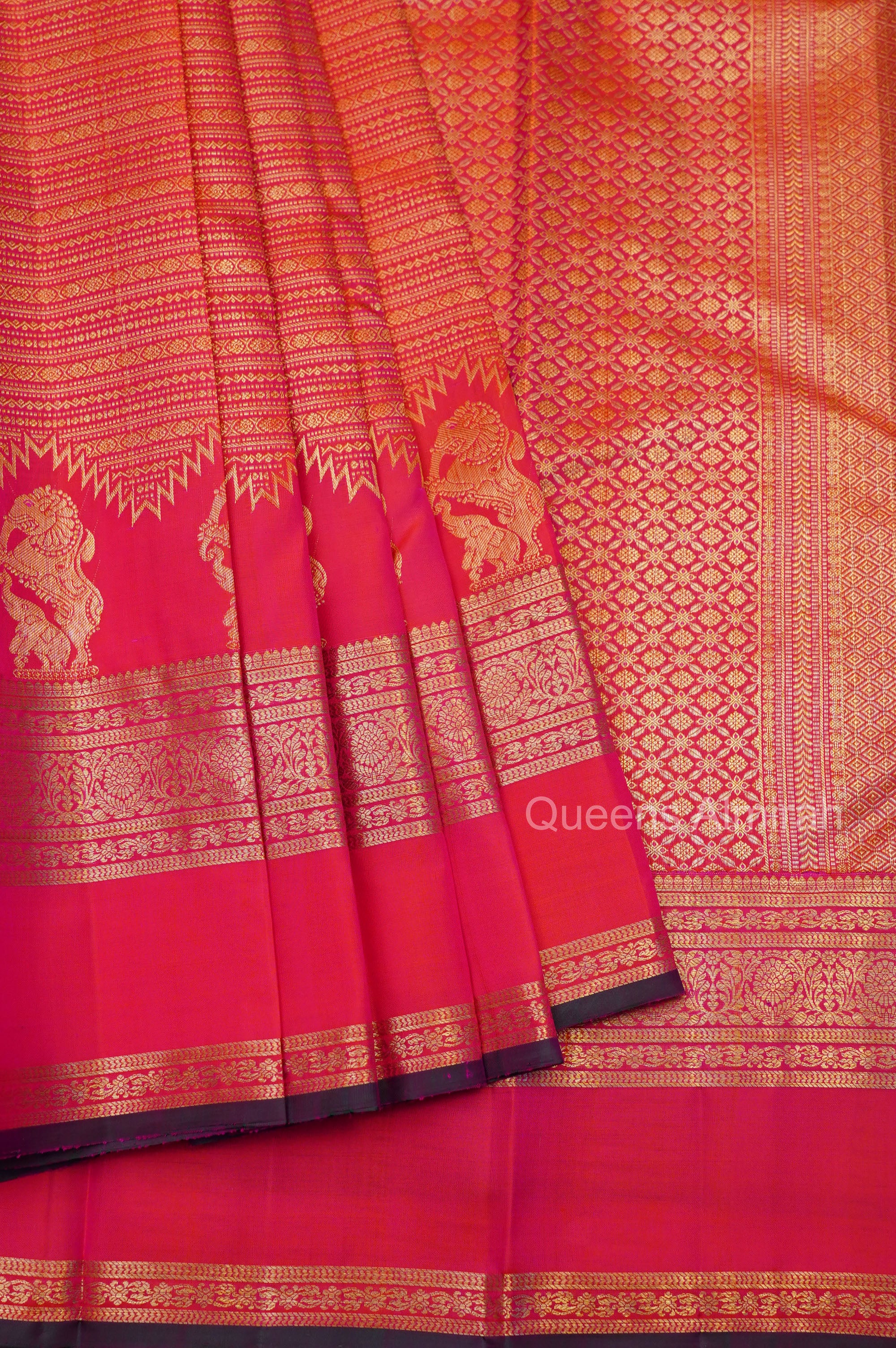 Coral Pink Brocade Pure Kanchivaram Silk Saree