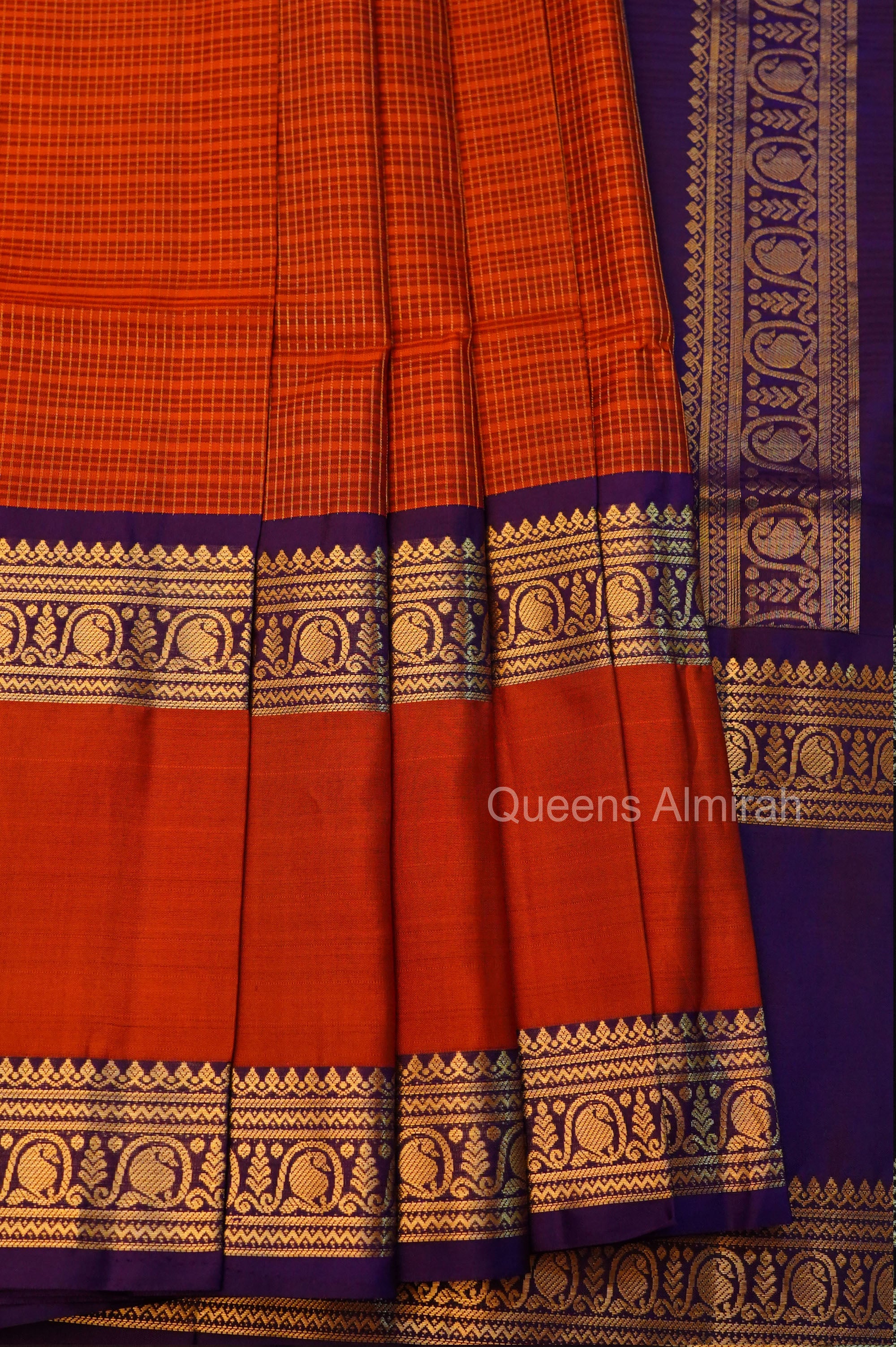 Rust Orange With Purple Pure Soft Silk Saree