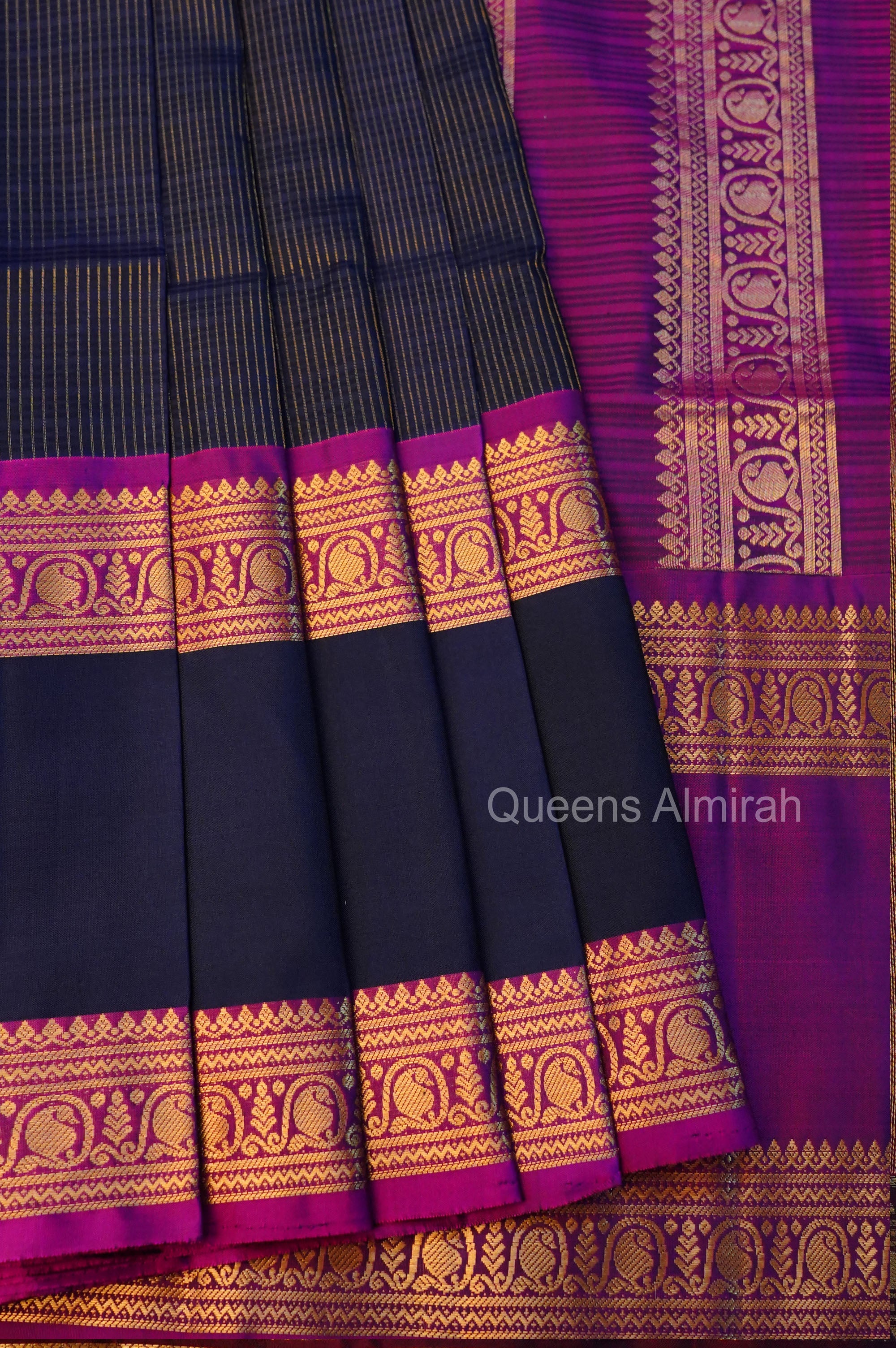 Navy Blue With Purple Payadi Pure Soft Silk Saree