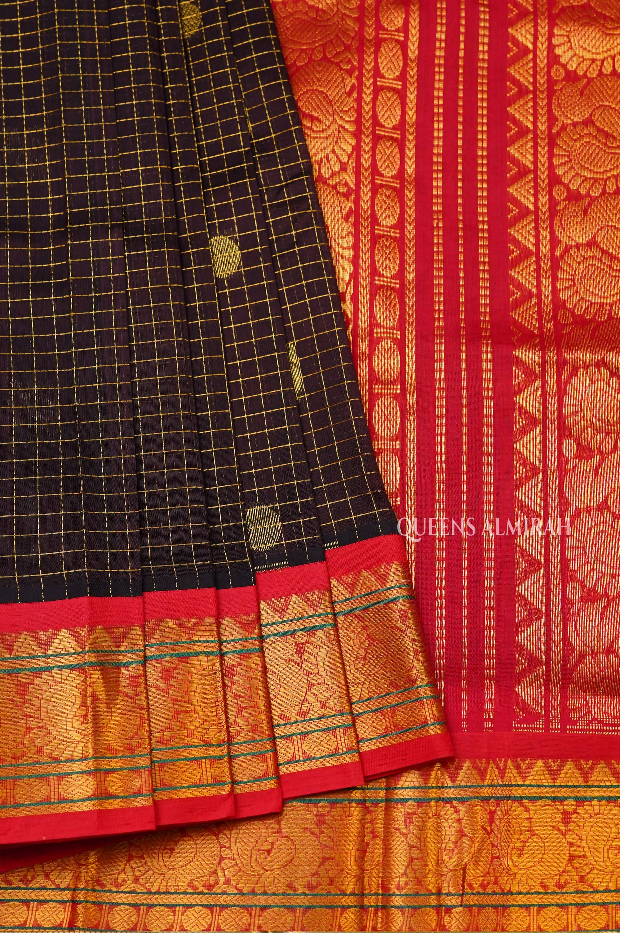 Cocoa Bean With Red Pure Silk Cotton Saree