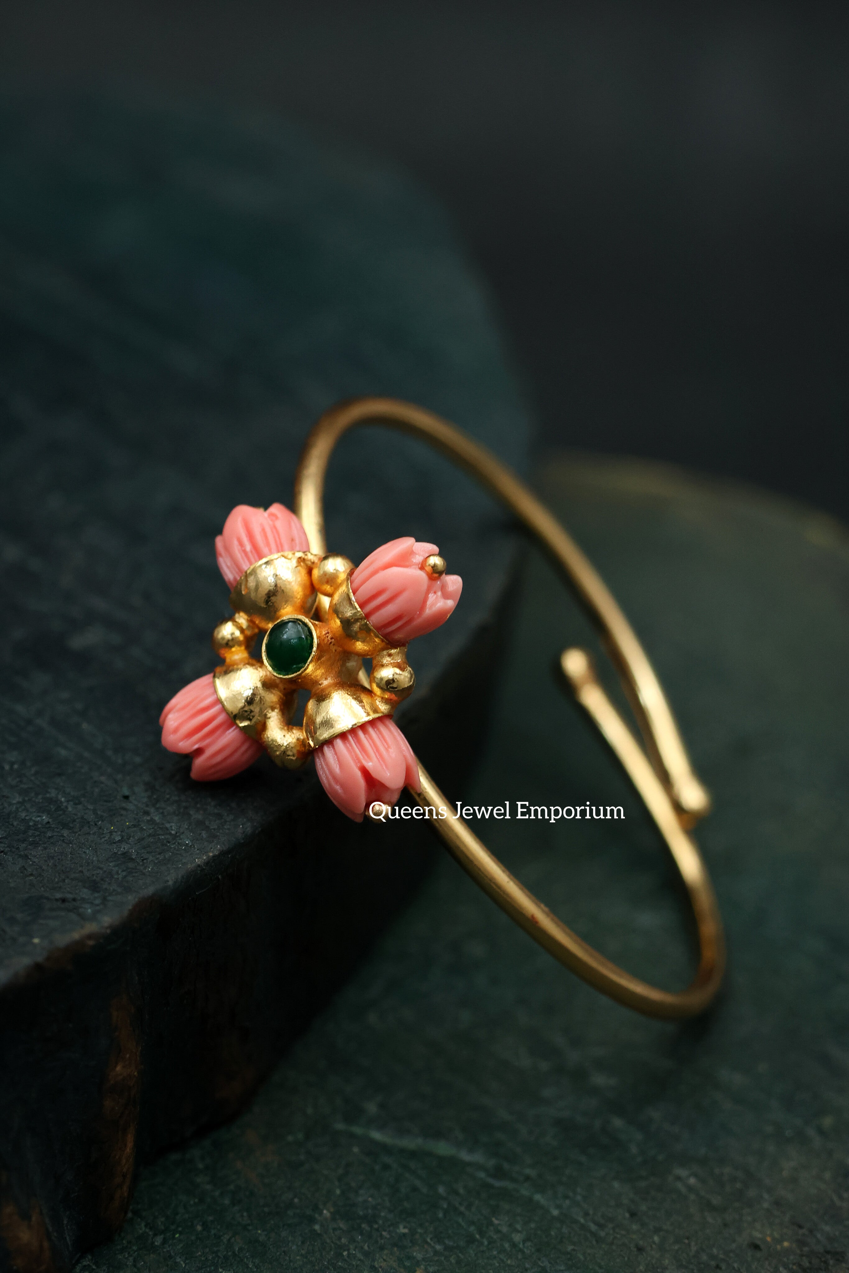 Floral motif coral stone kada-Designer coral stone bracelet