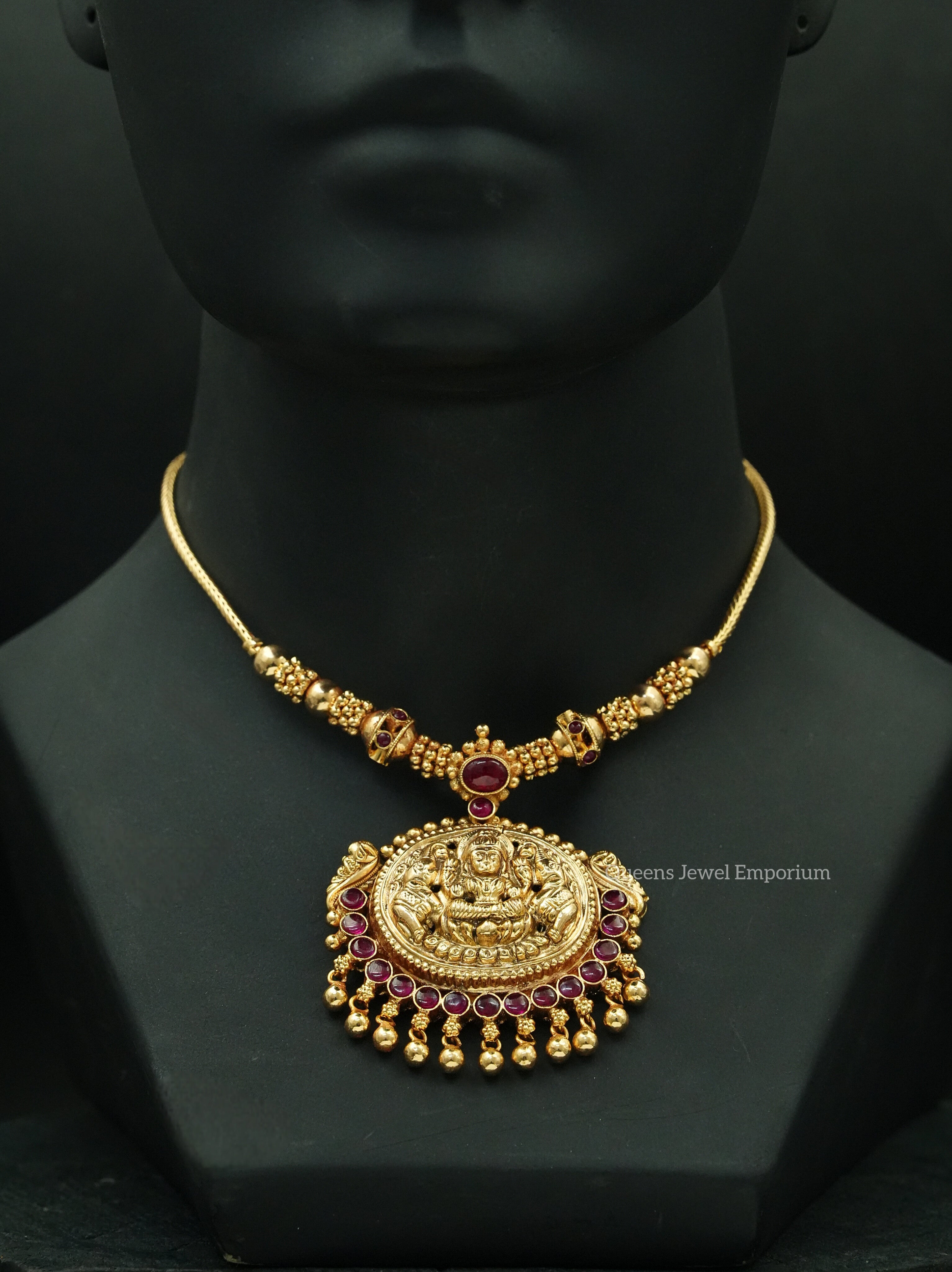Gold plated temple design jewellery-Necklace for reception