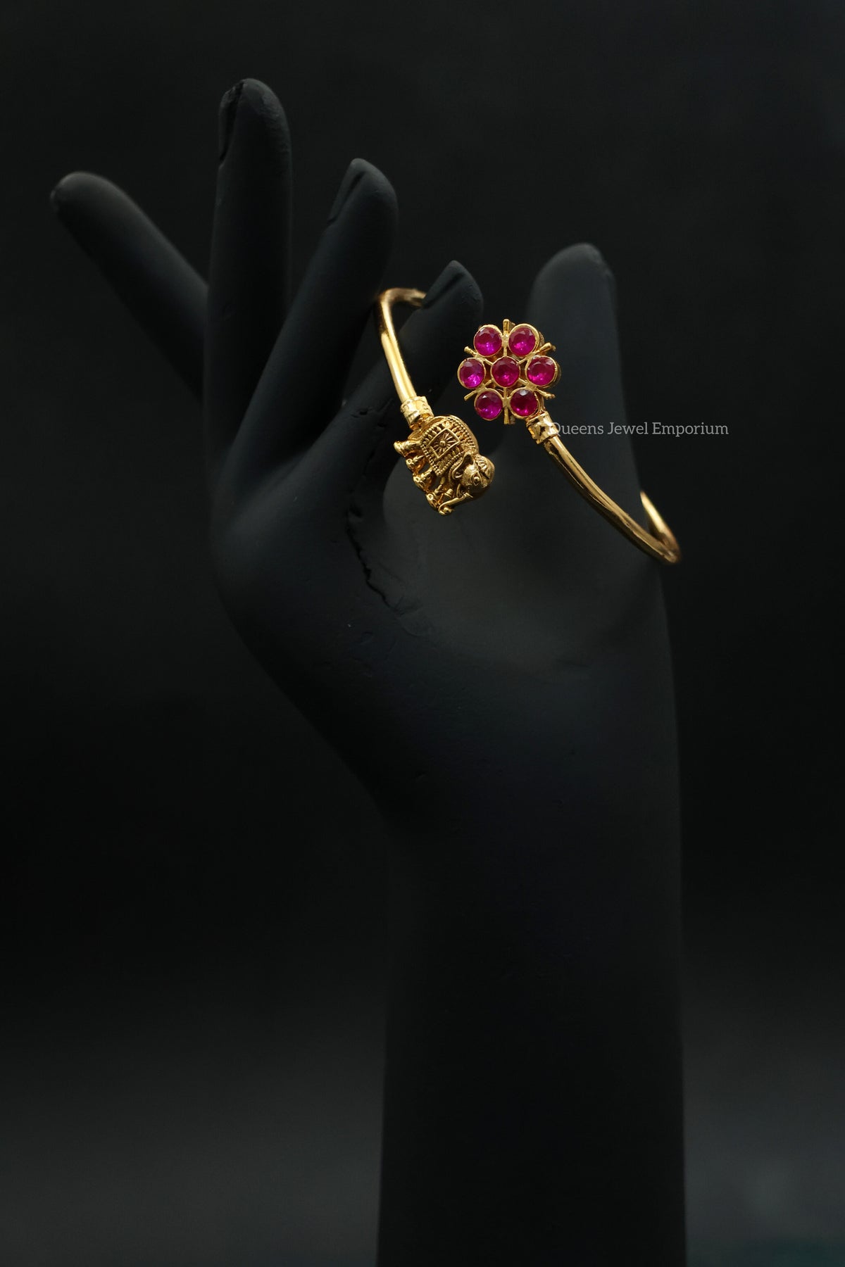 Bracelet with pink stone-Ethnic pink and elephant motif kada