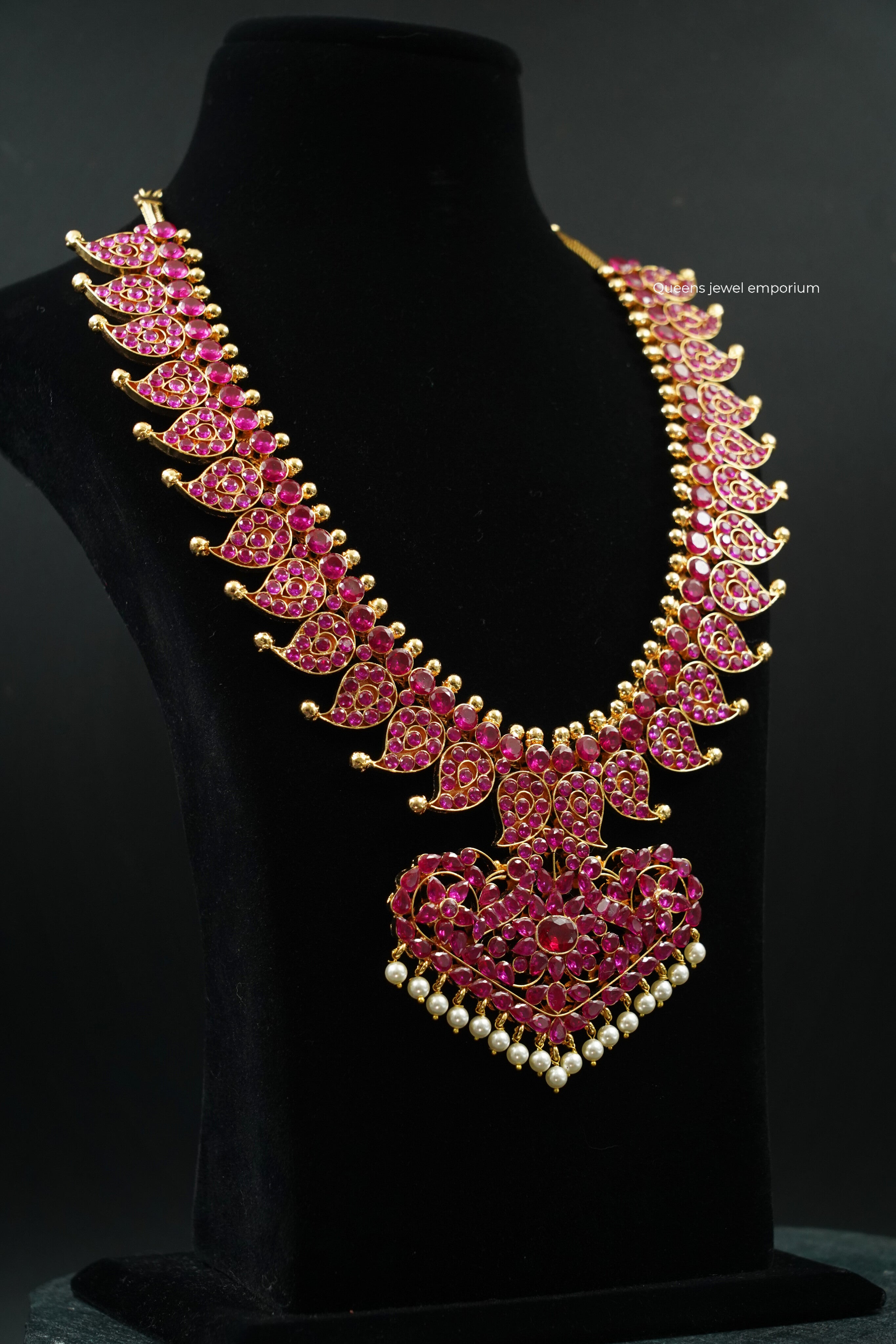 Wedding mango design jewellery-Elegant pink stones haram