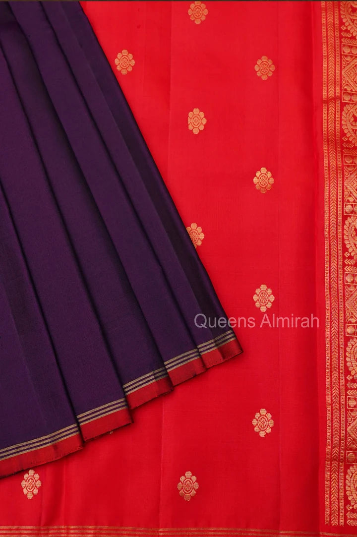 Purple With Red Pure Kanchivaram Silk Saree