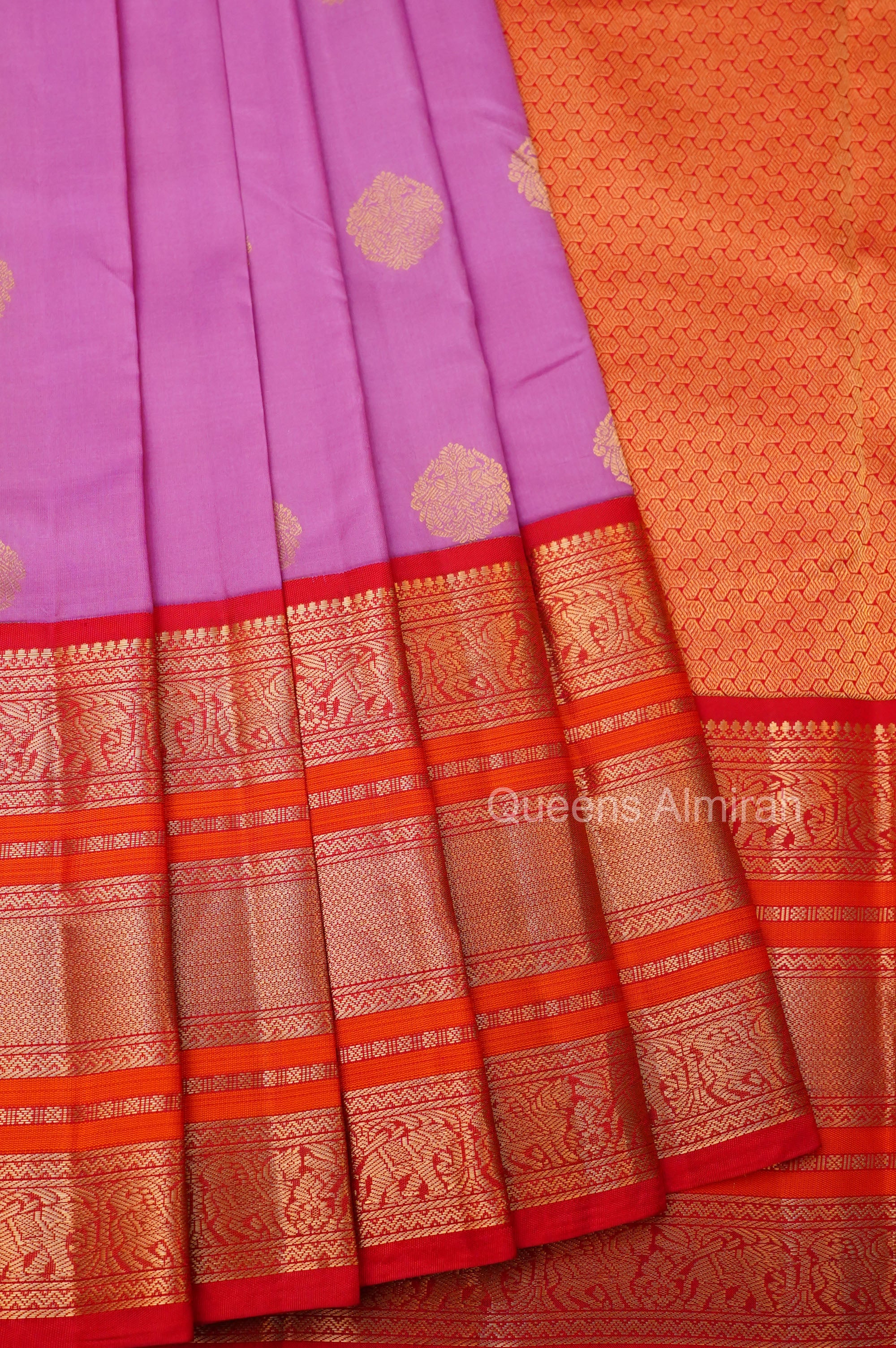 Rose Milk Pink With Red Pure Kanchivaram Silk Saree