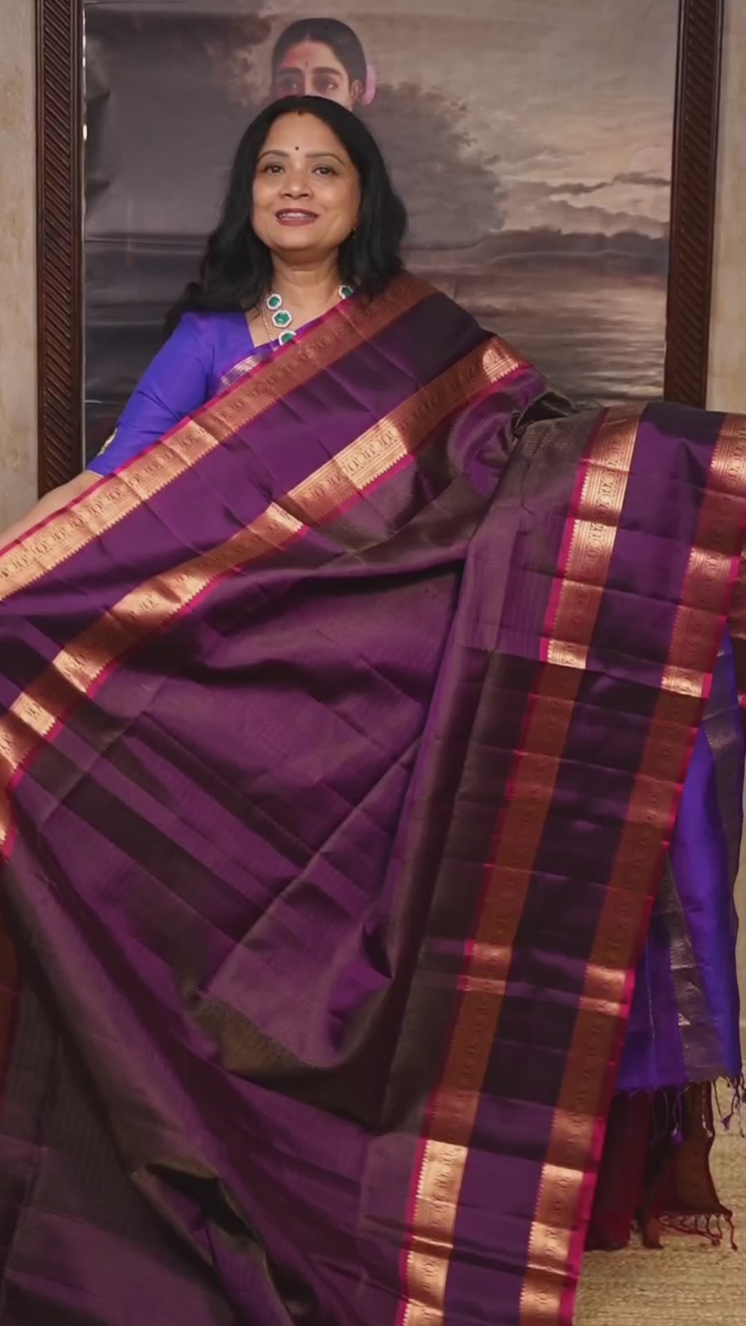 Deep Wine With Magenta Pink Rettapetta Border Payadi Pure Soft Silk Saree