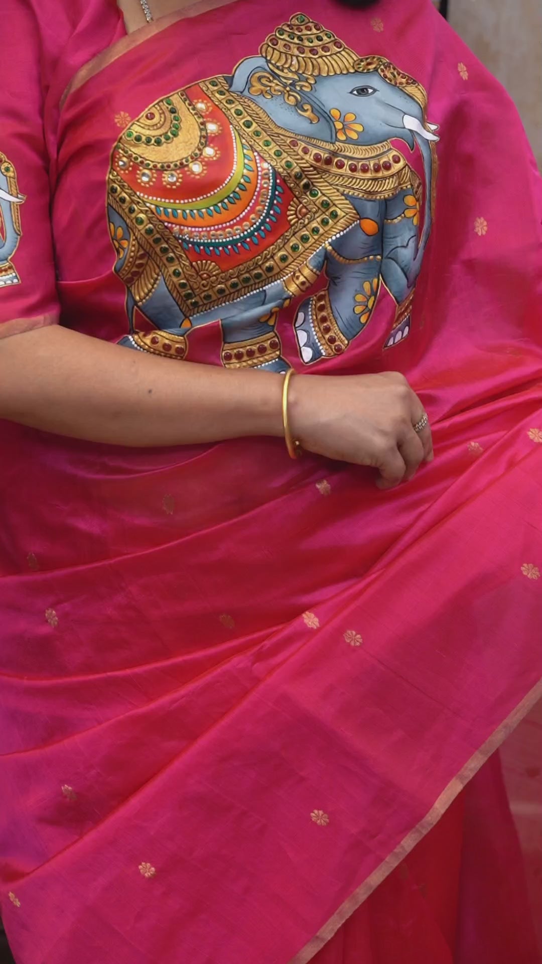 Magenta Pink Gajamukhi  Katan Chanderi Silk Saree