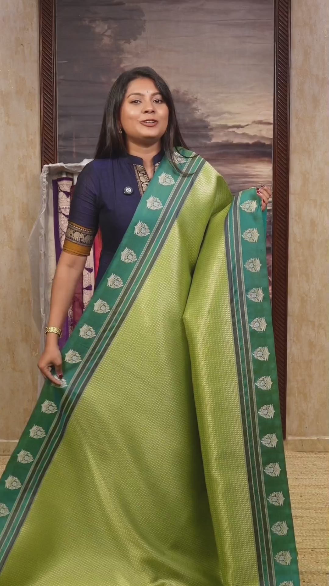 Light Green With Peacock Green Banarasi Soft Silk Saree