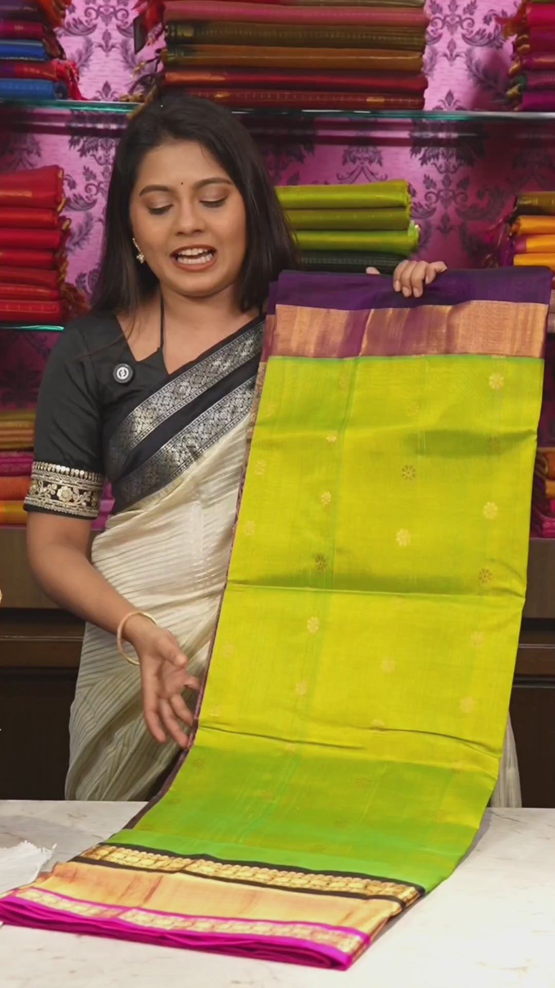 Green With Pink And Purple Border Pure Silk Cotton Saree