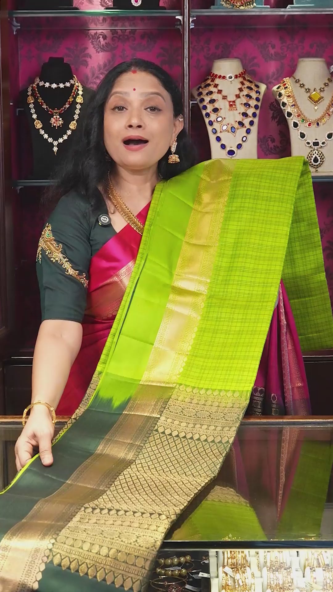 Parrot Green With Dark Green Pure Soft Silk Saree