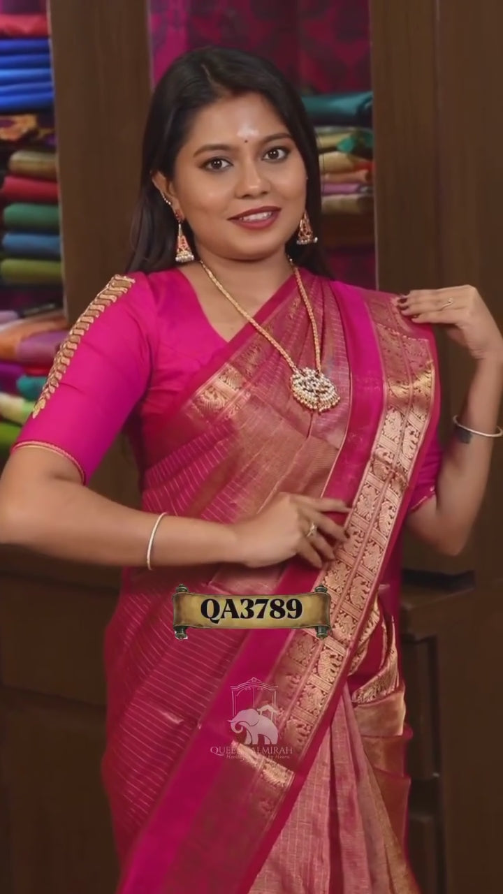 Pink With Golden Chettinad Silk Cotton Saree