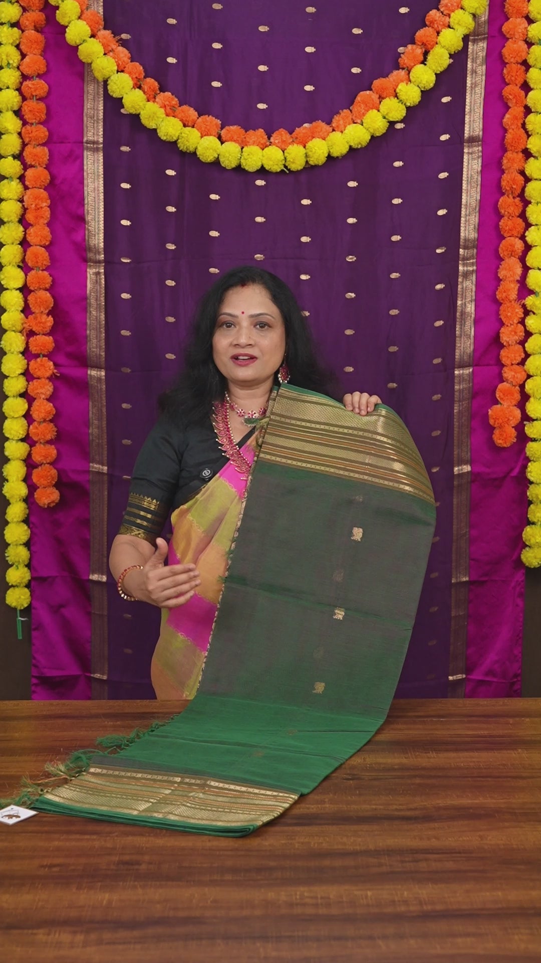 Dark Green Chettinad Silk Cotton Saree