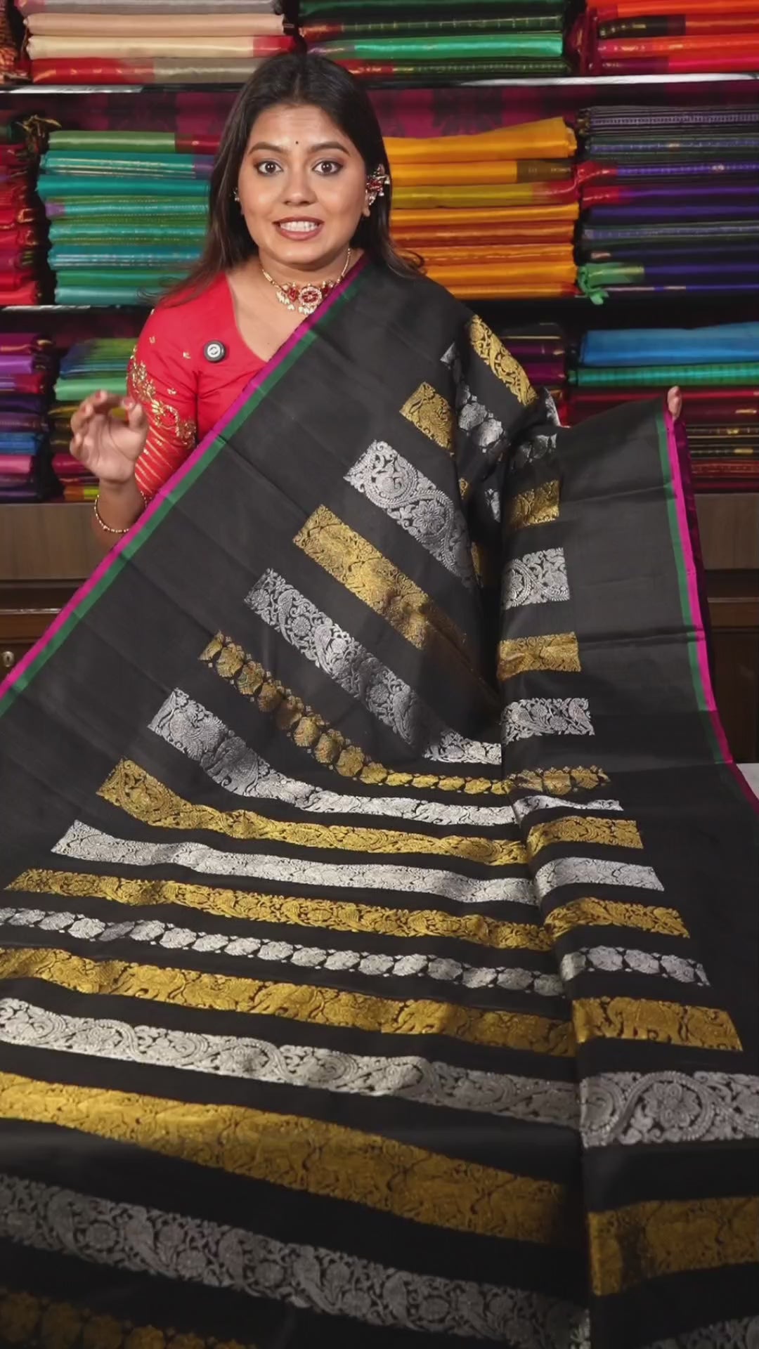 Black Striped Vanasingaram Pure Kanchivaram Silk Saree