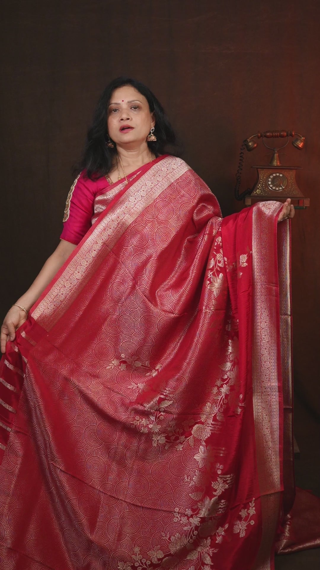 Red  Banarasi Satin Silk Saree