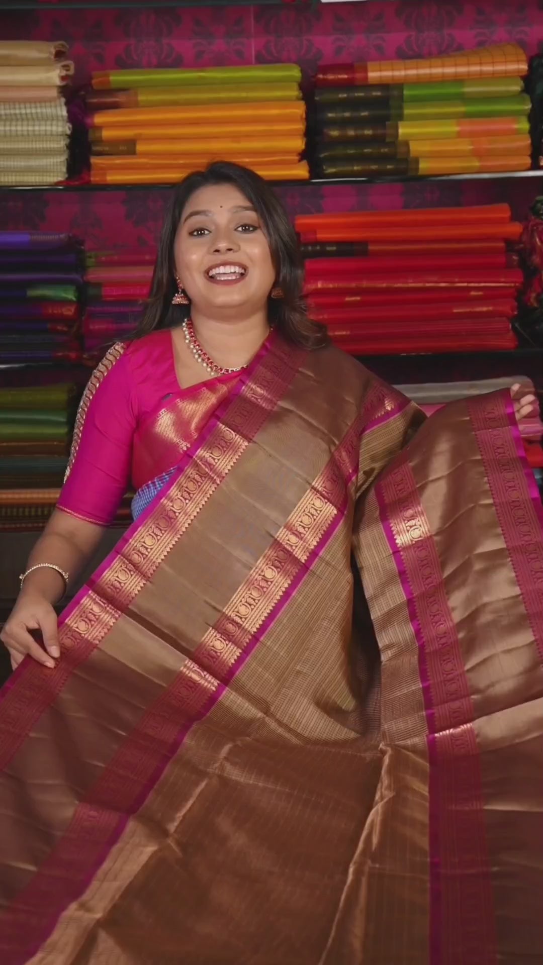 Mustard Brown With Pink Rettapetta Border Payadi Pure Soft Silk Saree