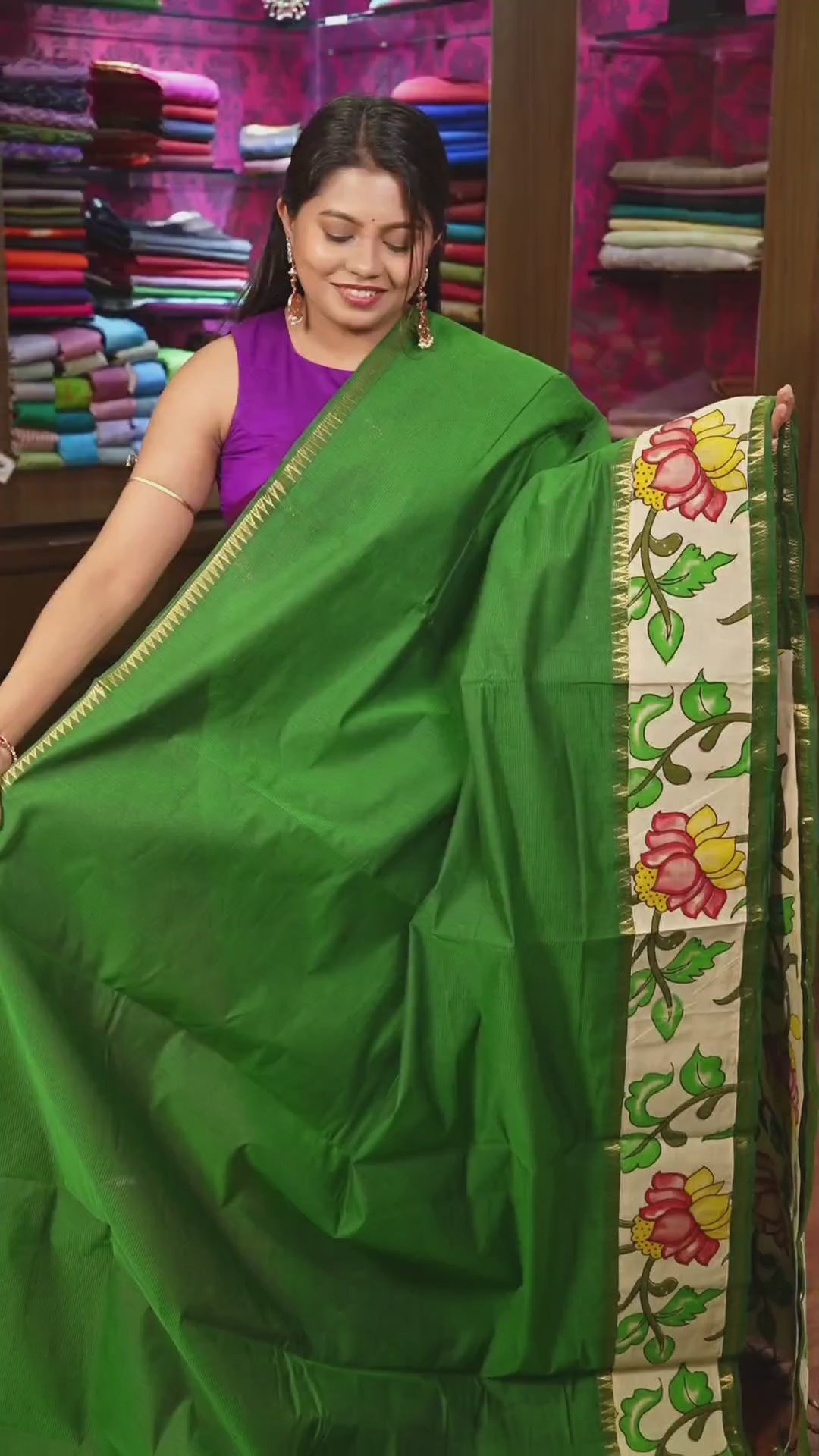 Green With Floral Border Mangalgiri Cotton saree