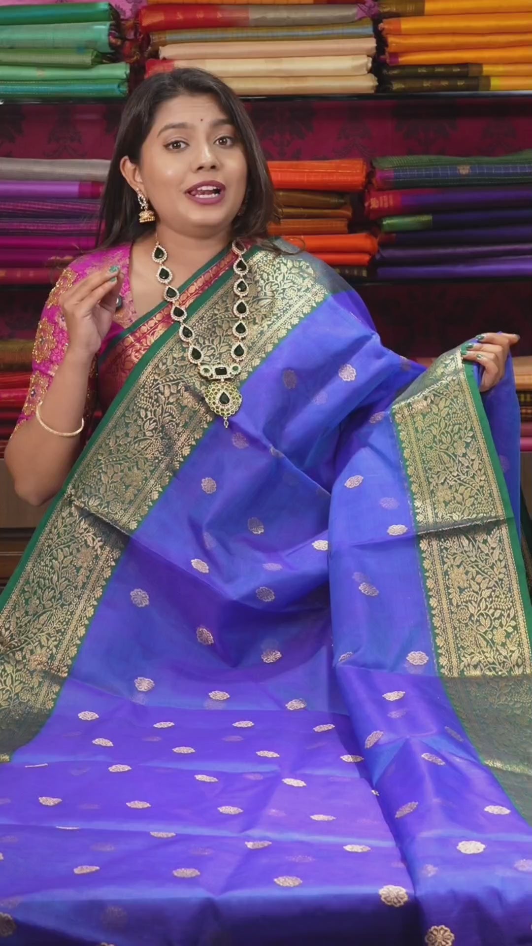 Ms Blue With Green Chanderi Katan Silk Handloom Saree