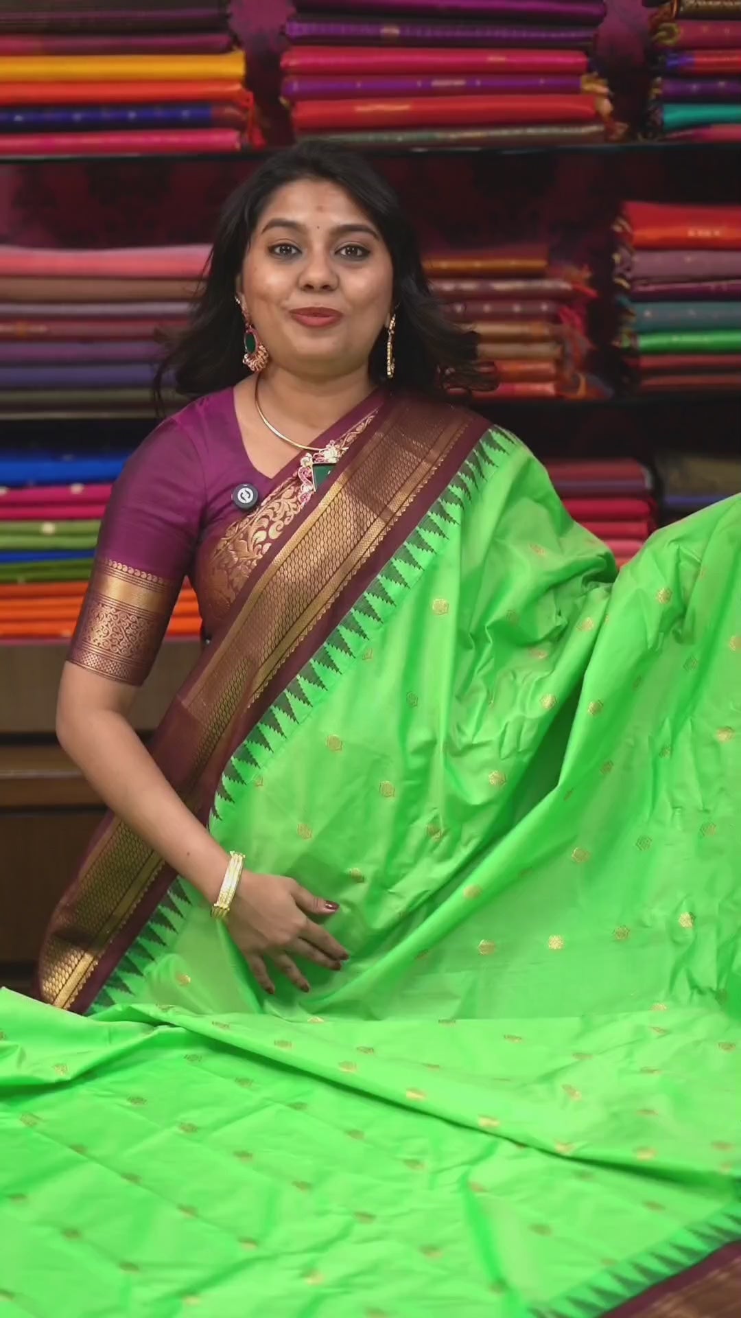 Lime Green With Araku Semi Gadwal Silk Saree