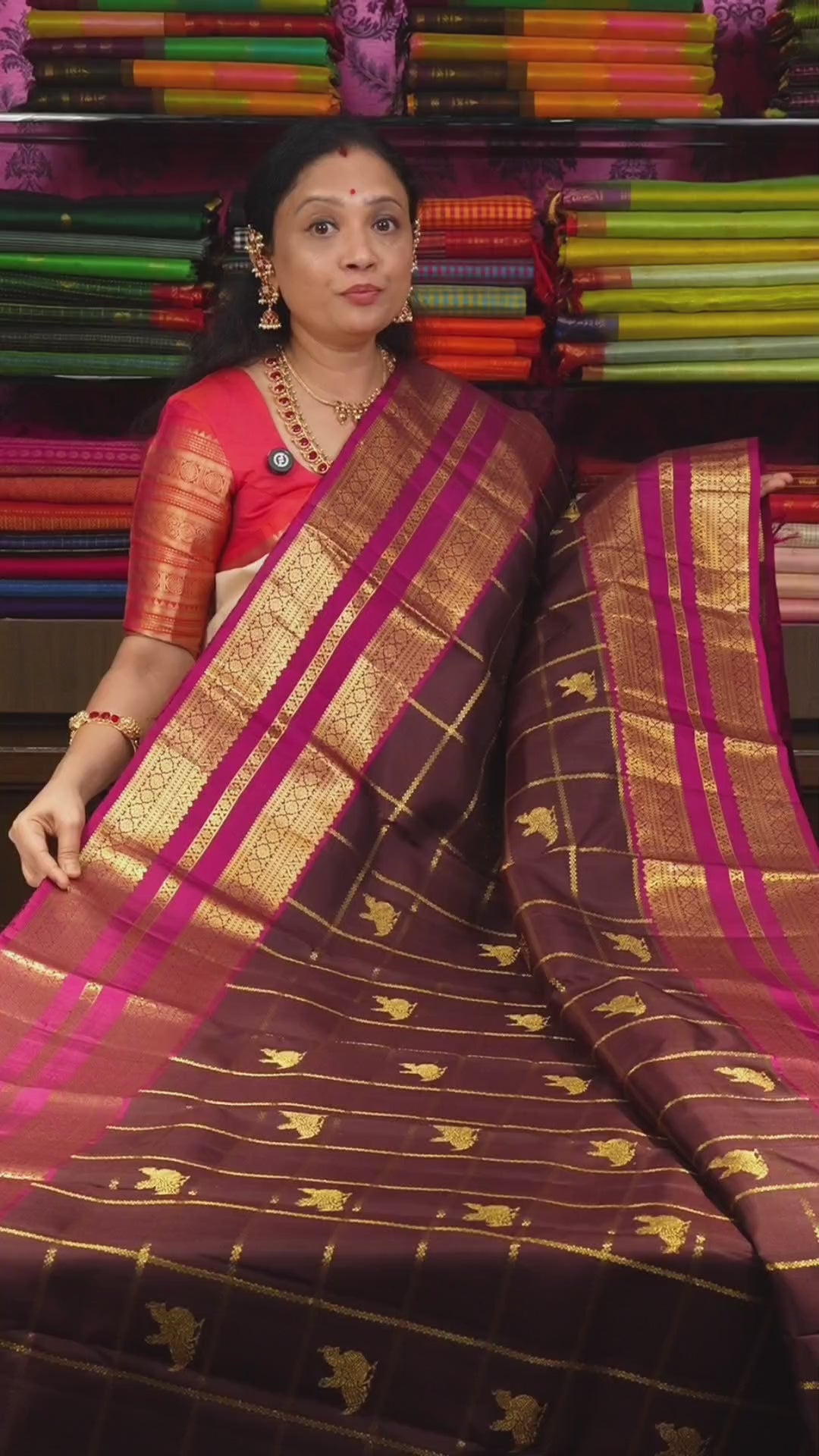 Cocoa Bean Brown With Rani Pink Pure Kanchivaram Silk Saree
