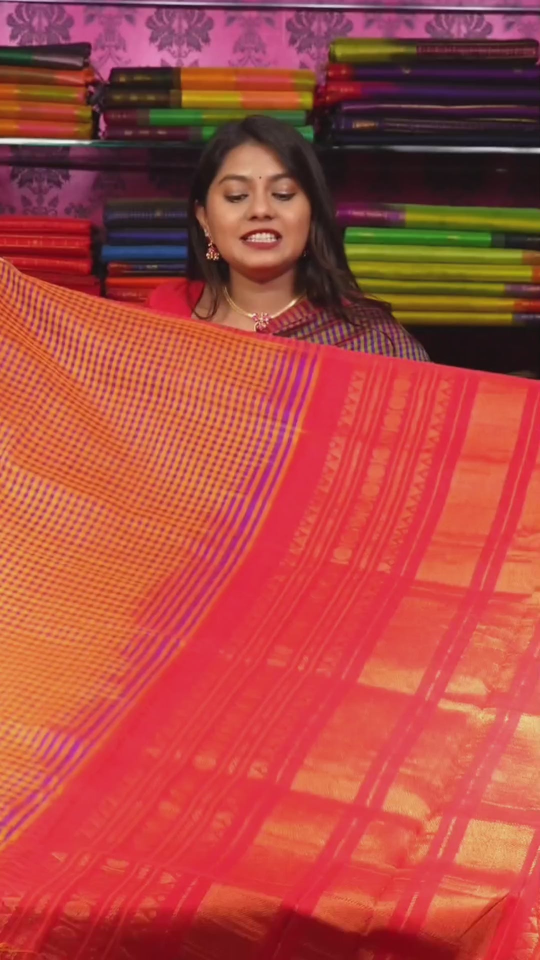 Yellow With Pink Kattam Pure Silk Cotton Saree