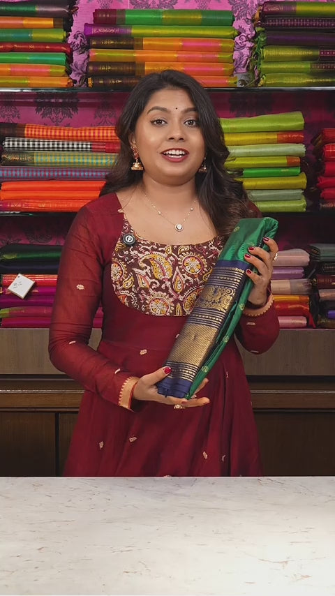 Green With Blue Semi Gadwal Silk Saree