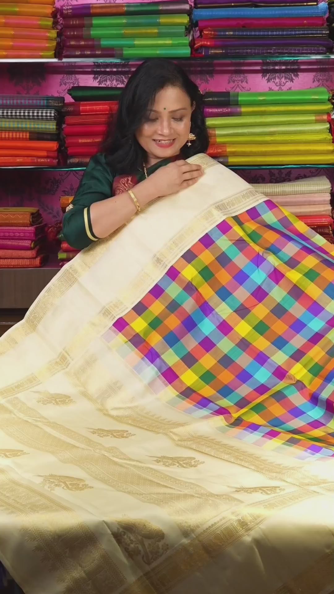 Multi Checks With Ivory Border Pure Kanchivaram Silk Saree