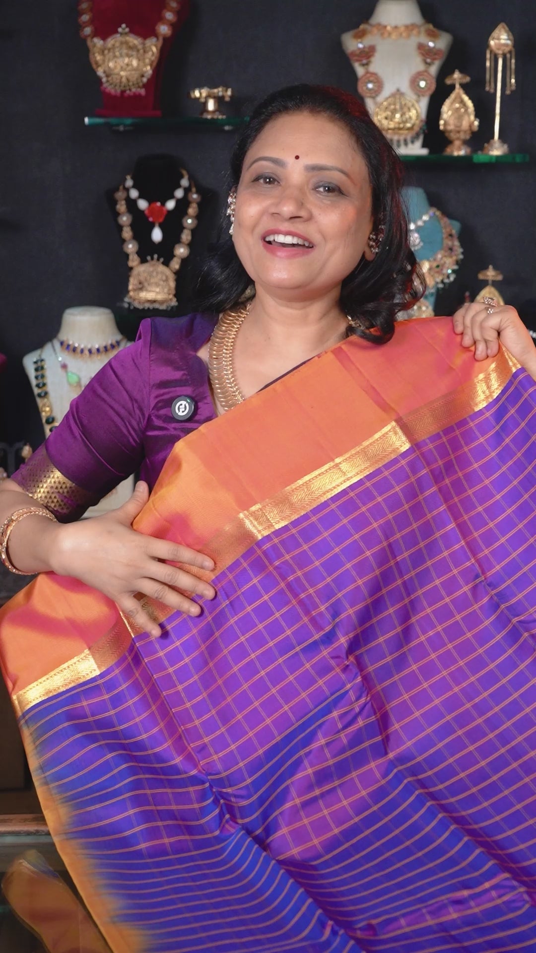 Violet With Orange Chettinad Silk Saree