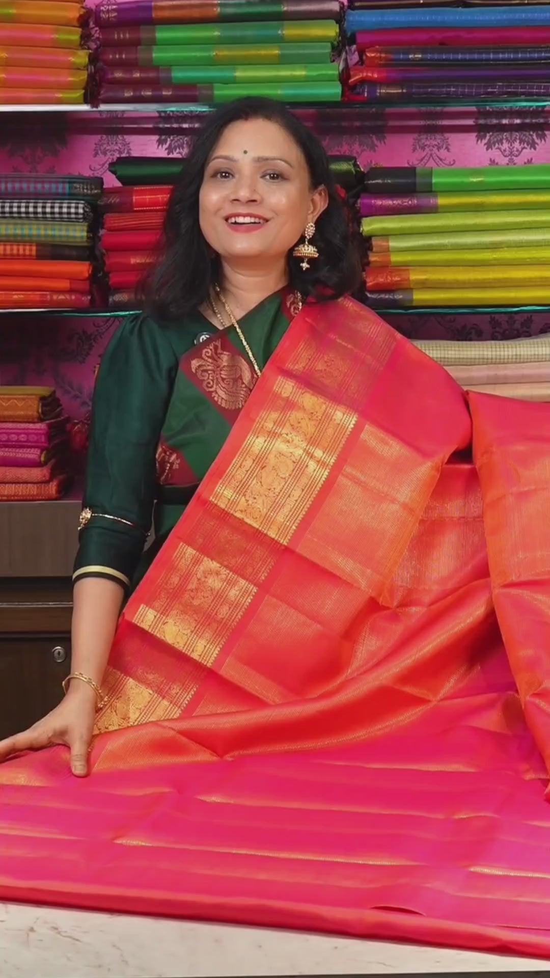 Coral Orange Vairaoosi Pure Kanchivaram Silk Saree