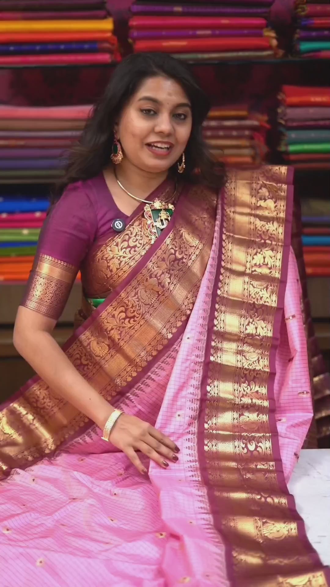 Light Pink With Dark Maroon Semi Gadwal Silk Saree