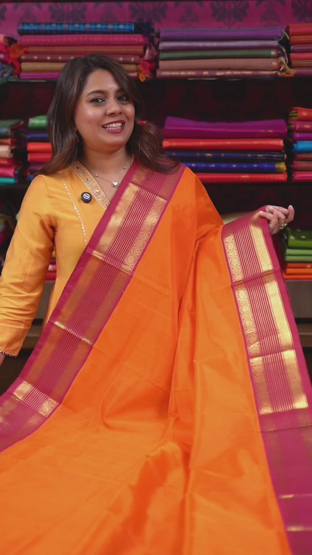 Fanta Orange With Rani Pink Pure Kanchi Silk Cotton Saree