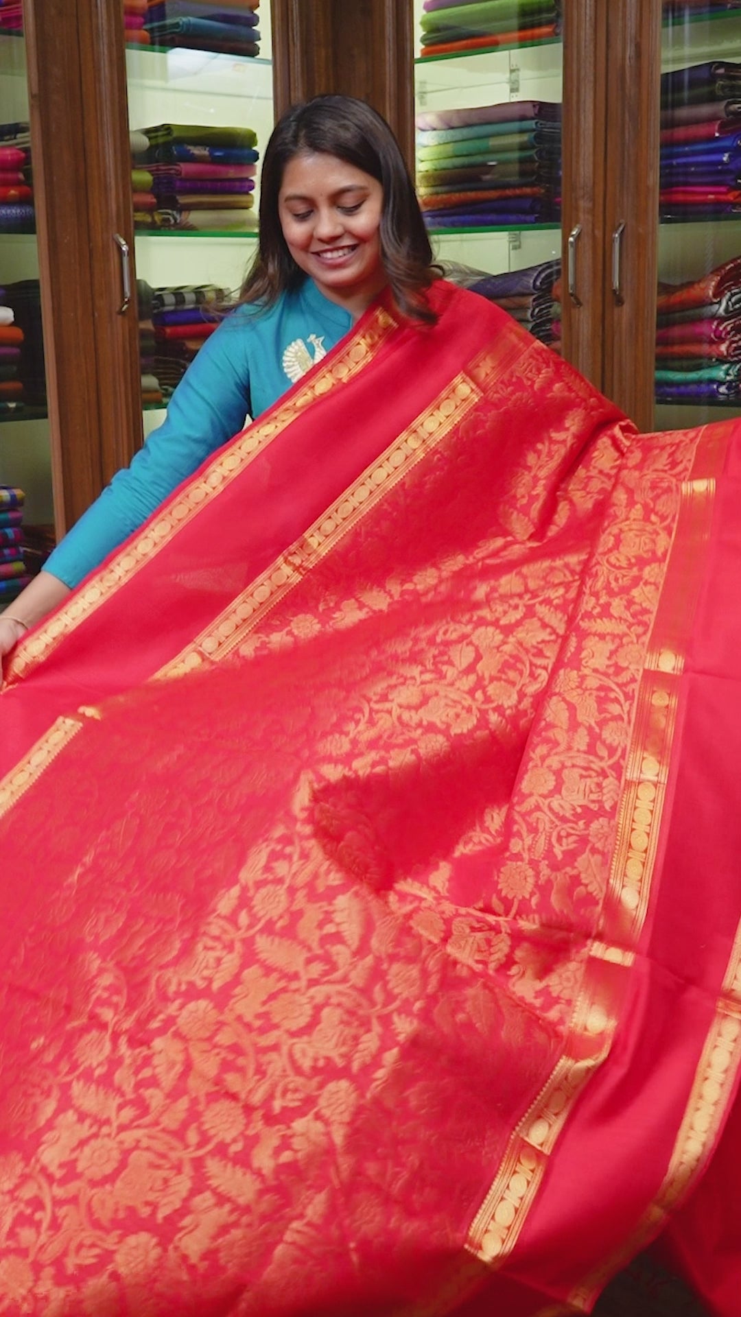 Red Vanasingaram Pure Kanchi Silk Cotton Saree