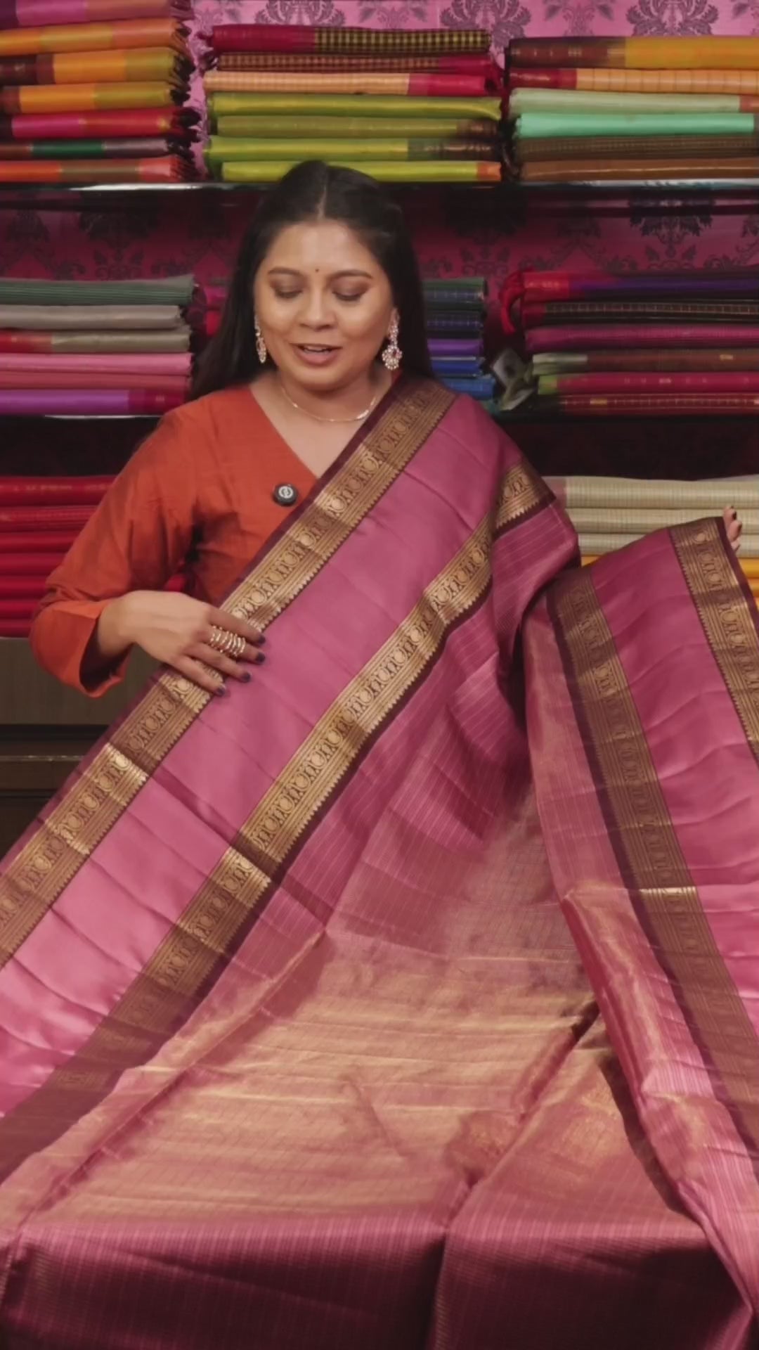 Dusky Rose With Dark Brown Payadi Pure Soft Silk Saree