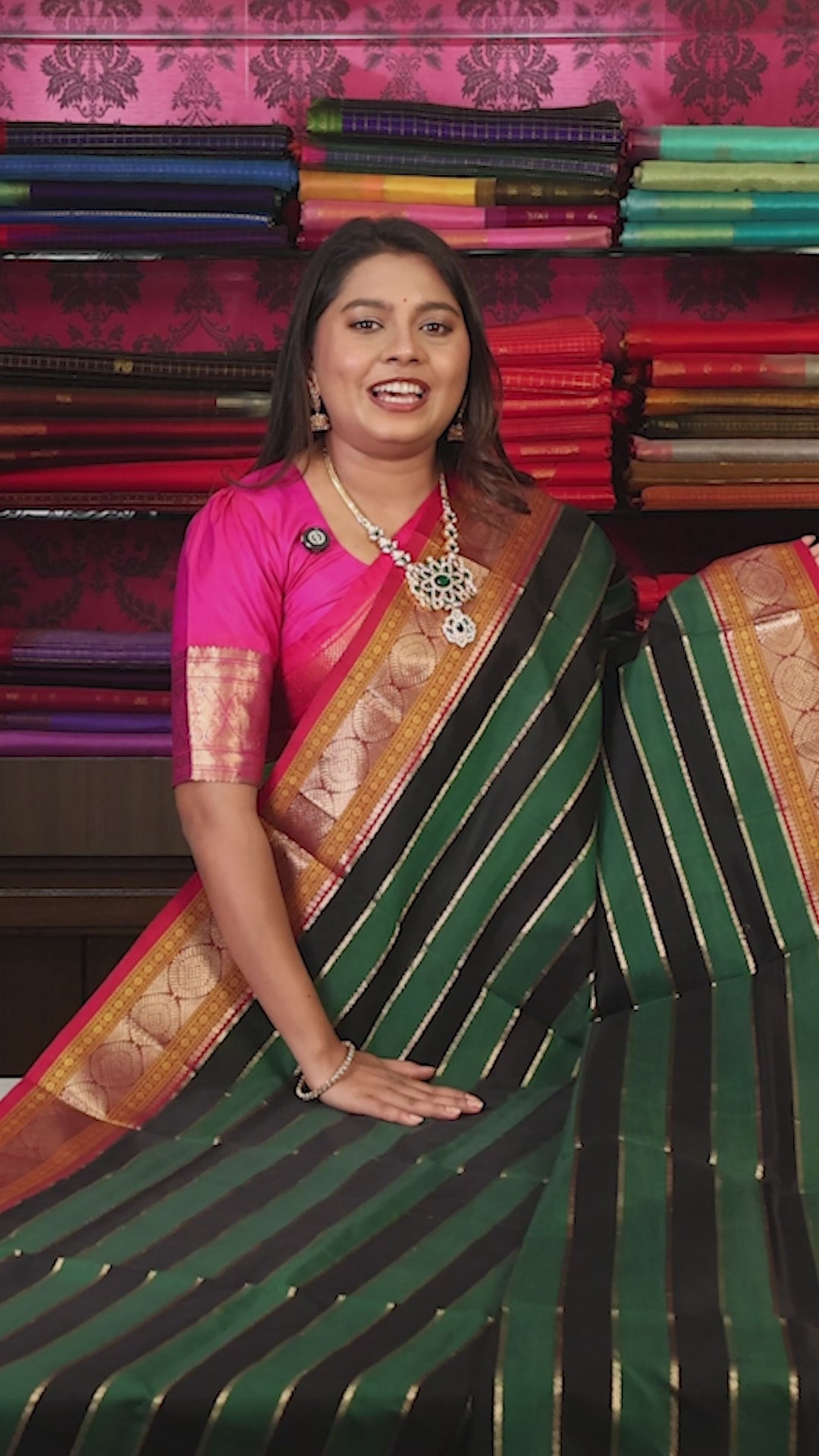 Green With Black Chettinad Silk Cotton Saree