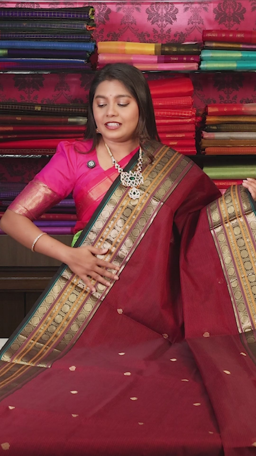 Maroon With Meenakari Border Chettinad Silk Cotton Saree