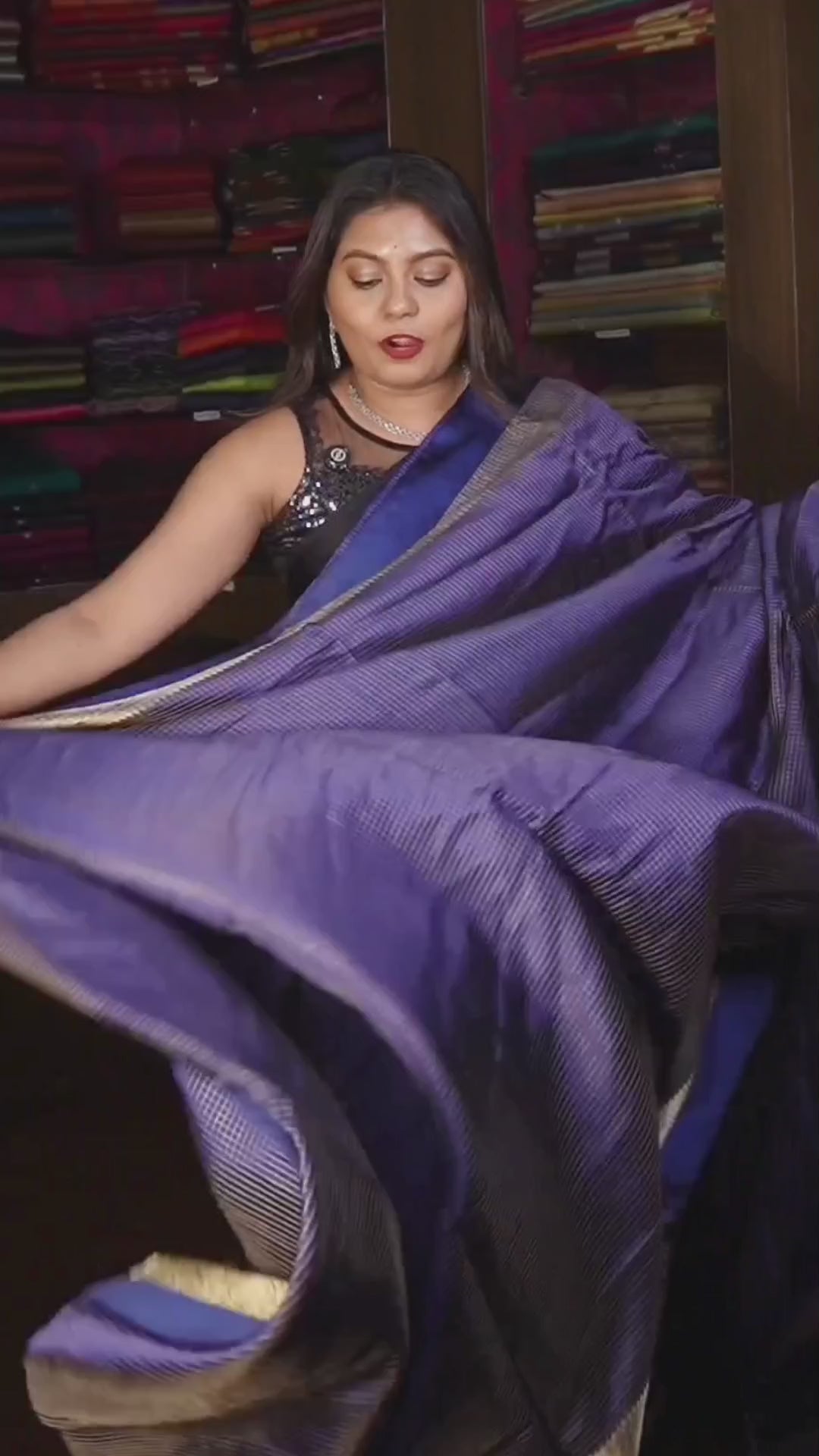 Navy Blue Maheshwari Silk Saree