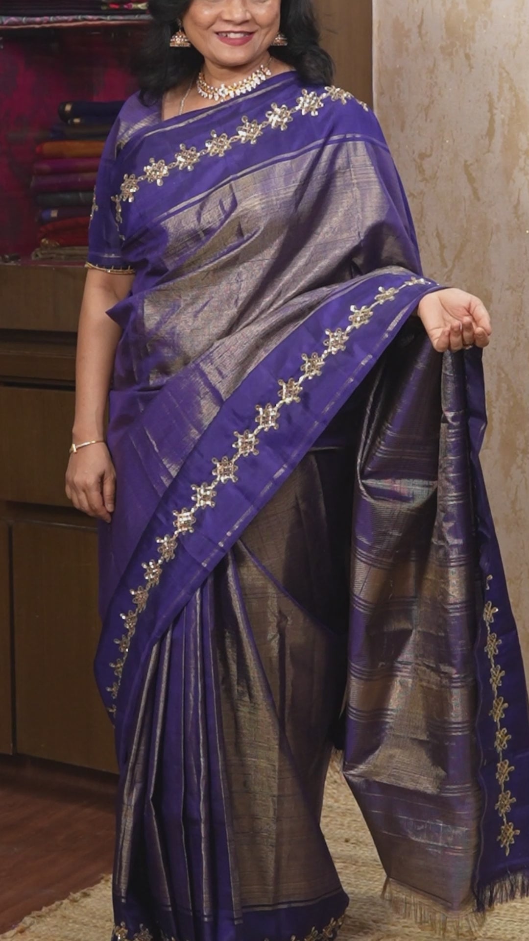 Navy Blue Kolam Pure Kanchivaram Designer Silk Saree