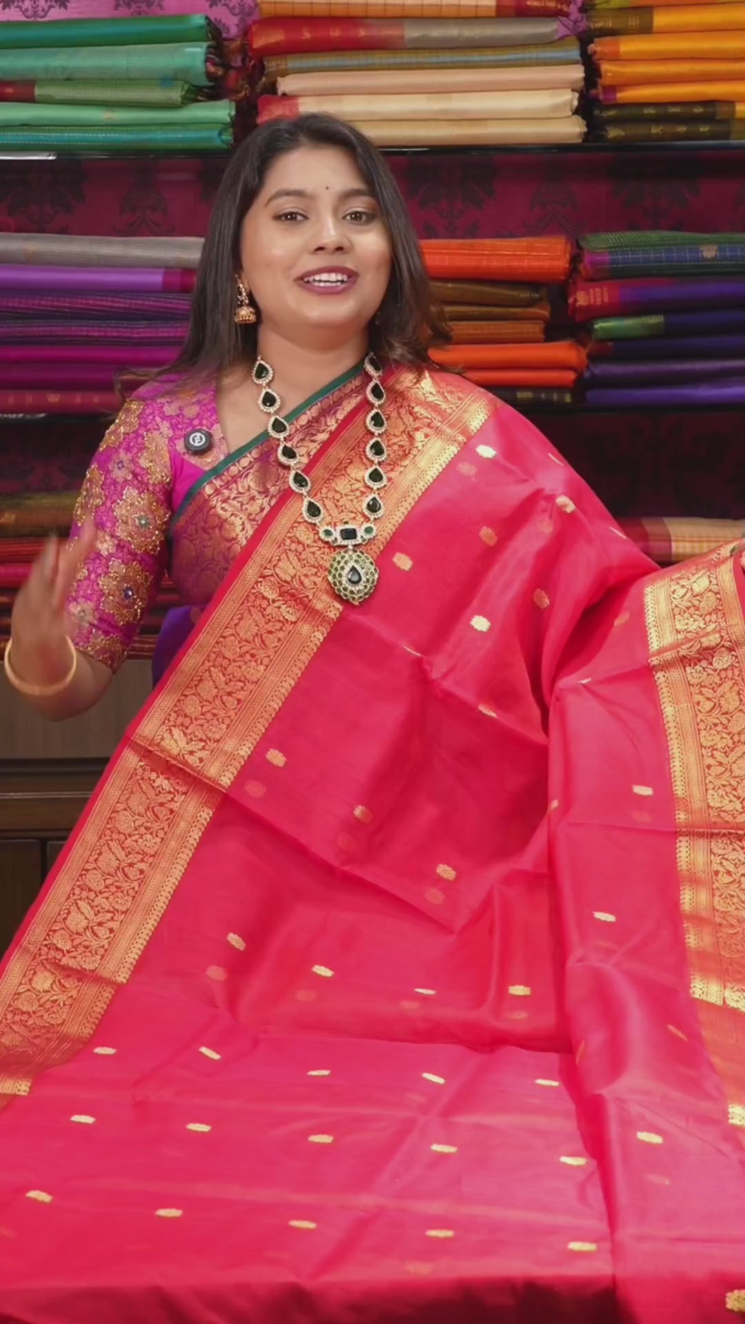 Red Pink-Traditional Chanderi Katan Silk Handloom Saree