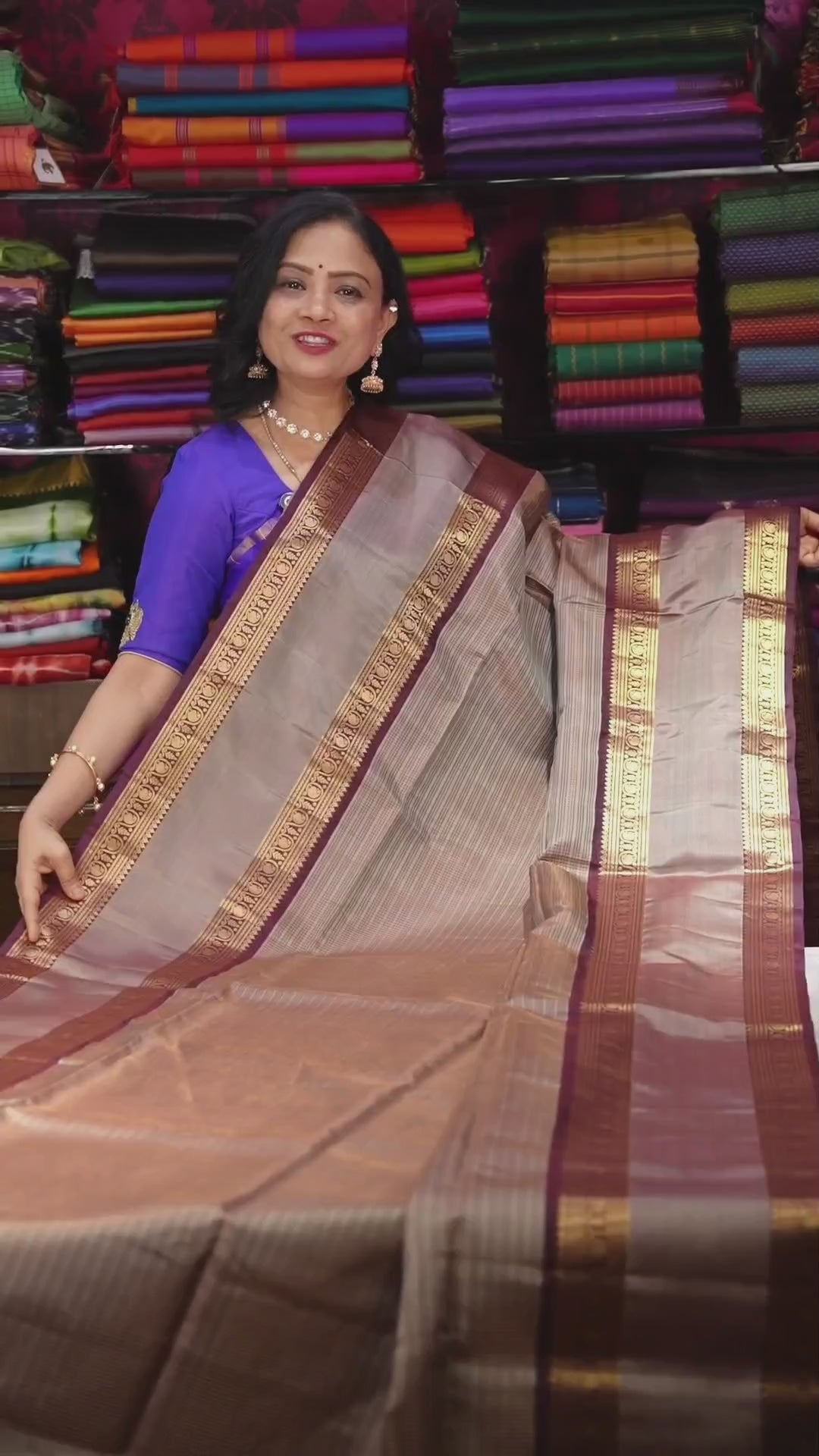 Grey With Coffee Brown Rettapet Border Payadi Pure Soft Silk Saree