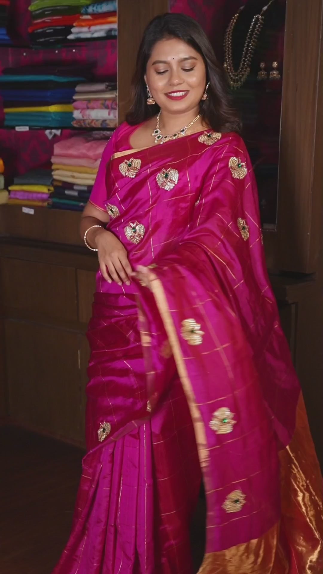 Magenta Pink Ganda Berunda Chanderi Silk Saree