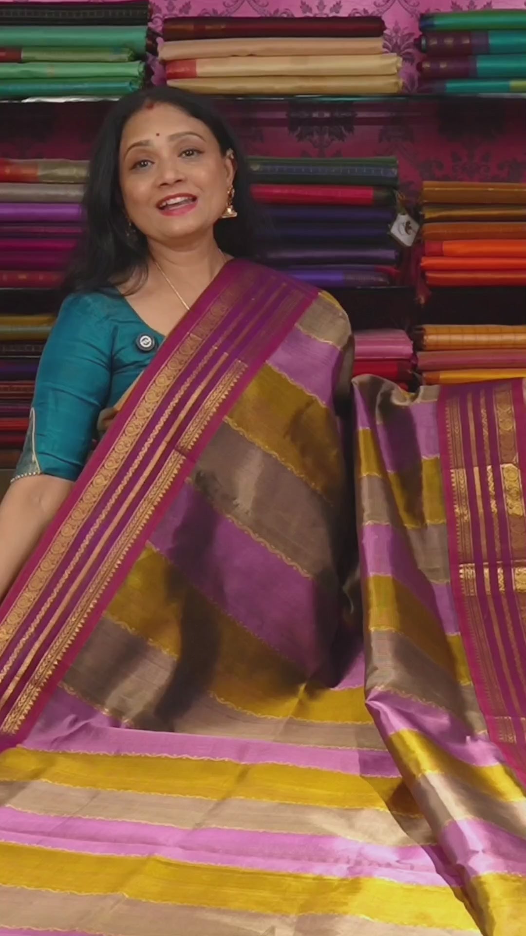 Multi Color With Varisapet Purple Border Pure Silk Cotton Saree