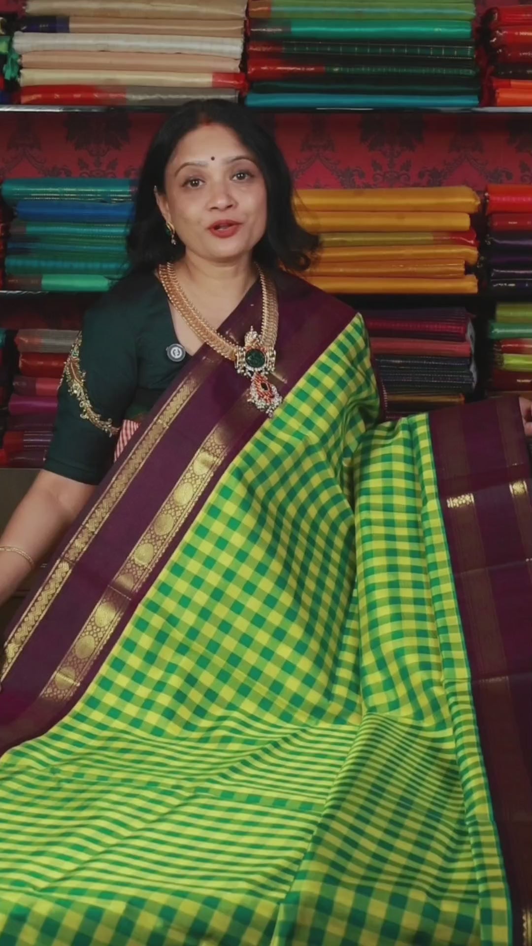 Green Kattam With Purple  Pure Silk Cotton Saree