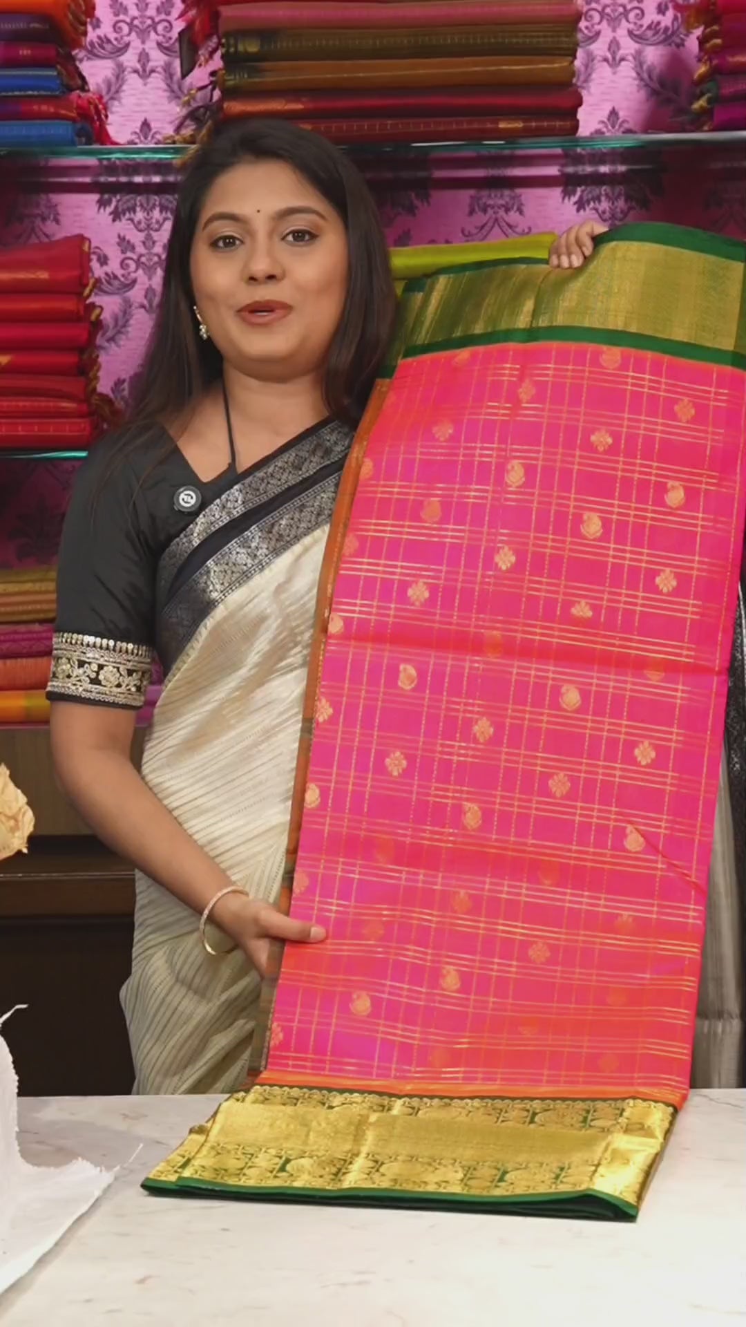 Pink With Green Pure Silk Cotton Saree