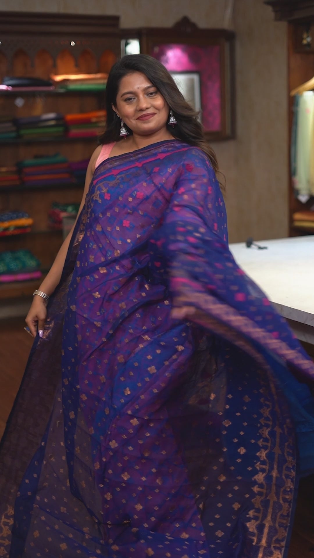 DARK BLUE JAMDANI COTTON SAREE