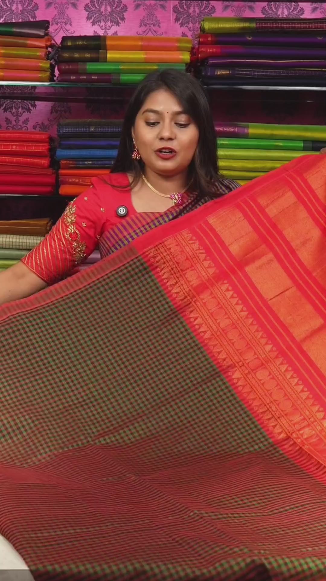 Green With Maroon Kattam Pure Silk Cotton Saree